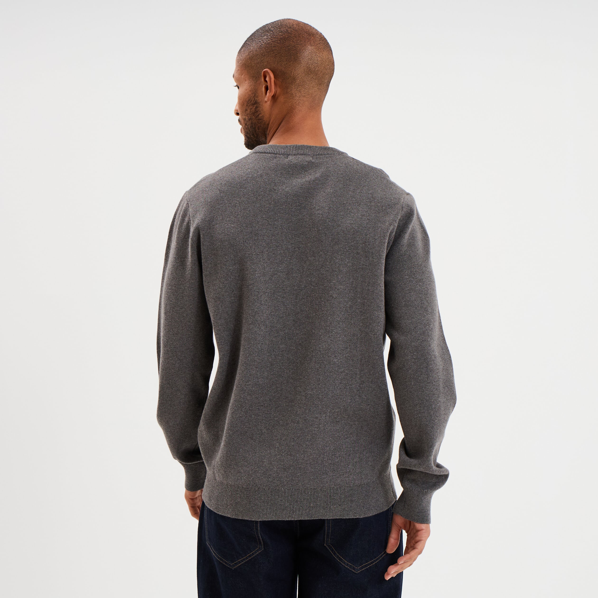 Pull col rond manches longues gris homme