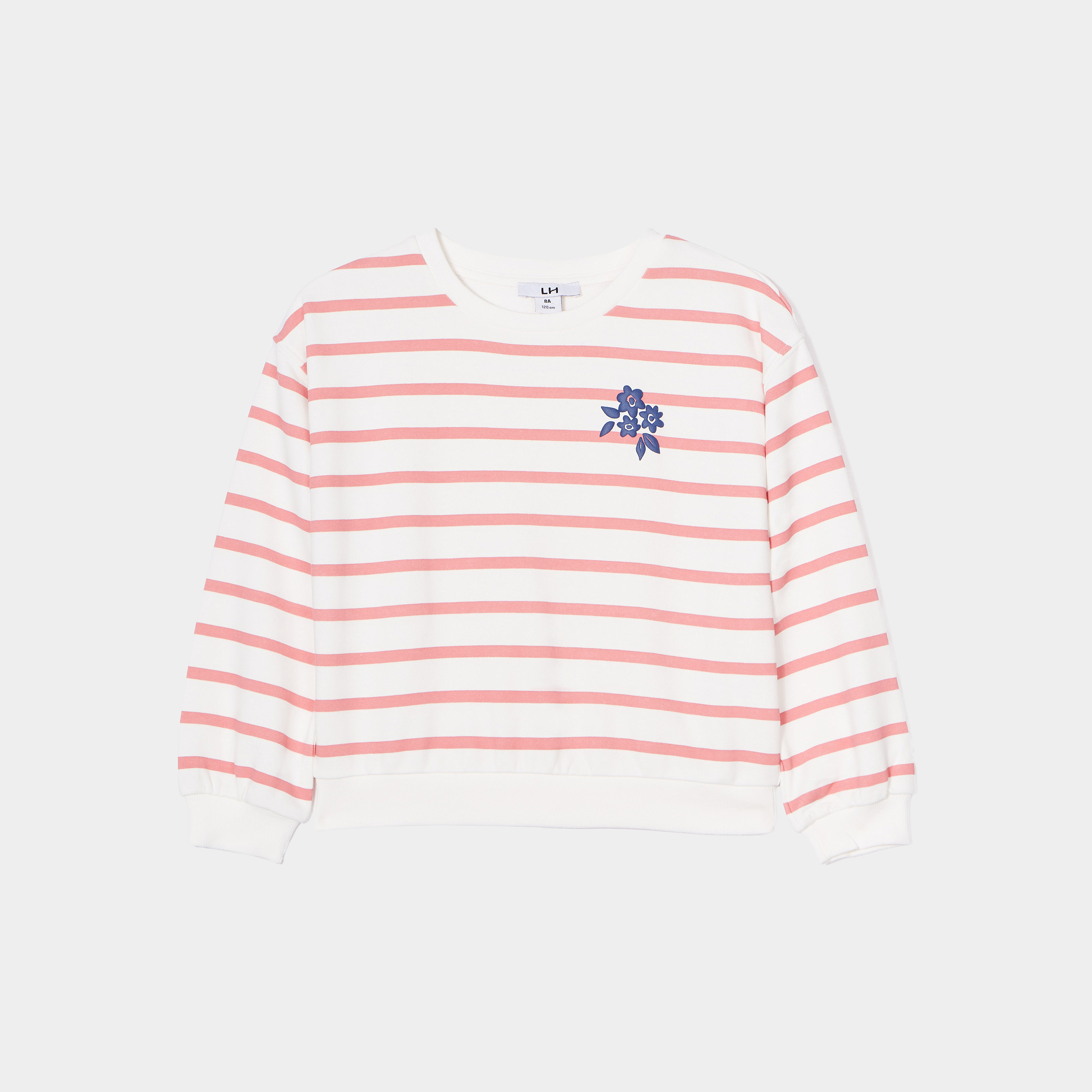 Sweat col rond manches longues blanc fille