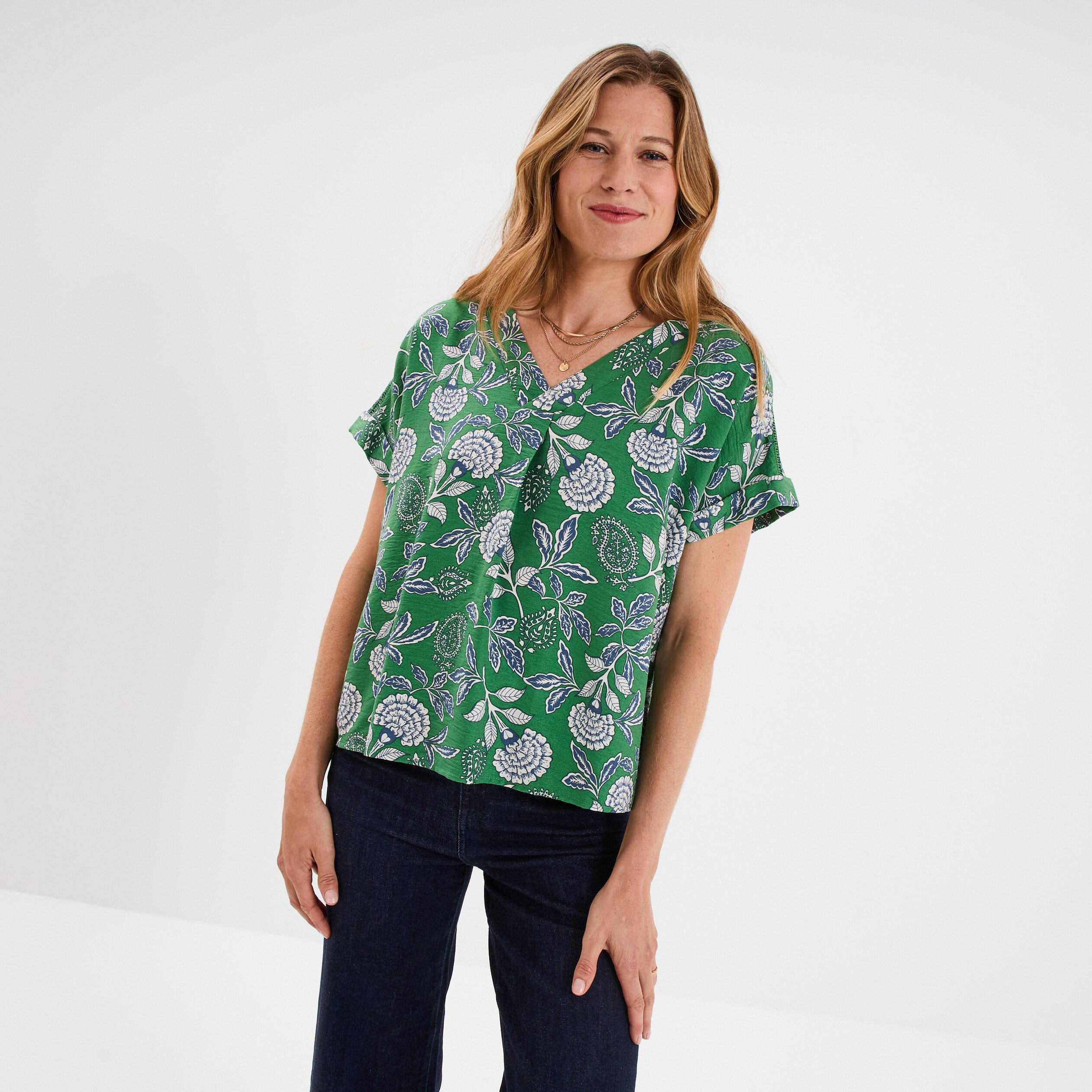 blouse col en v manches courtes vert menthe femme Blouse col en V manches courtes vert menthe femme