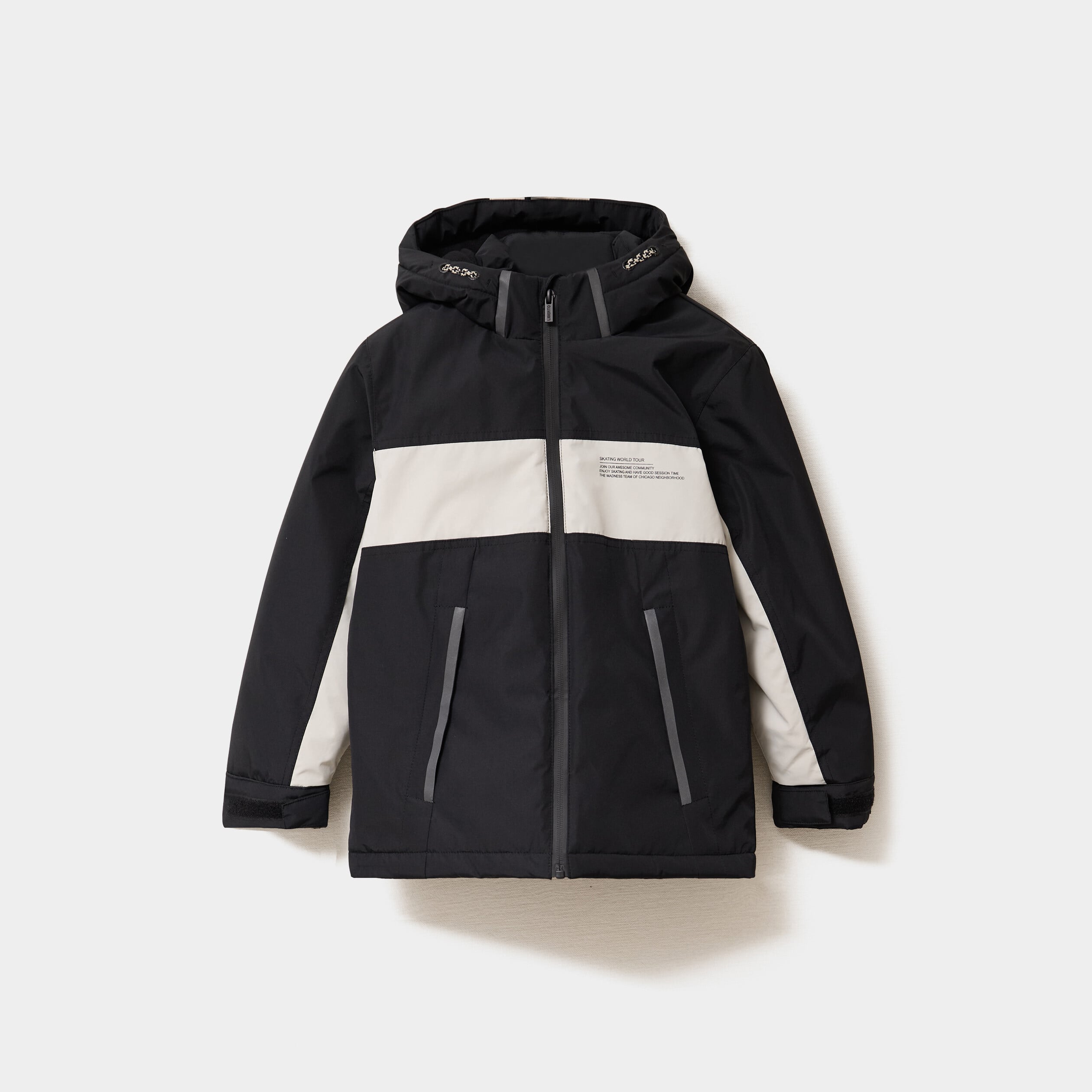 Parka mi-longue zipp&eacute;e &agrave; capuche gris clair gar&ccedil;on