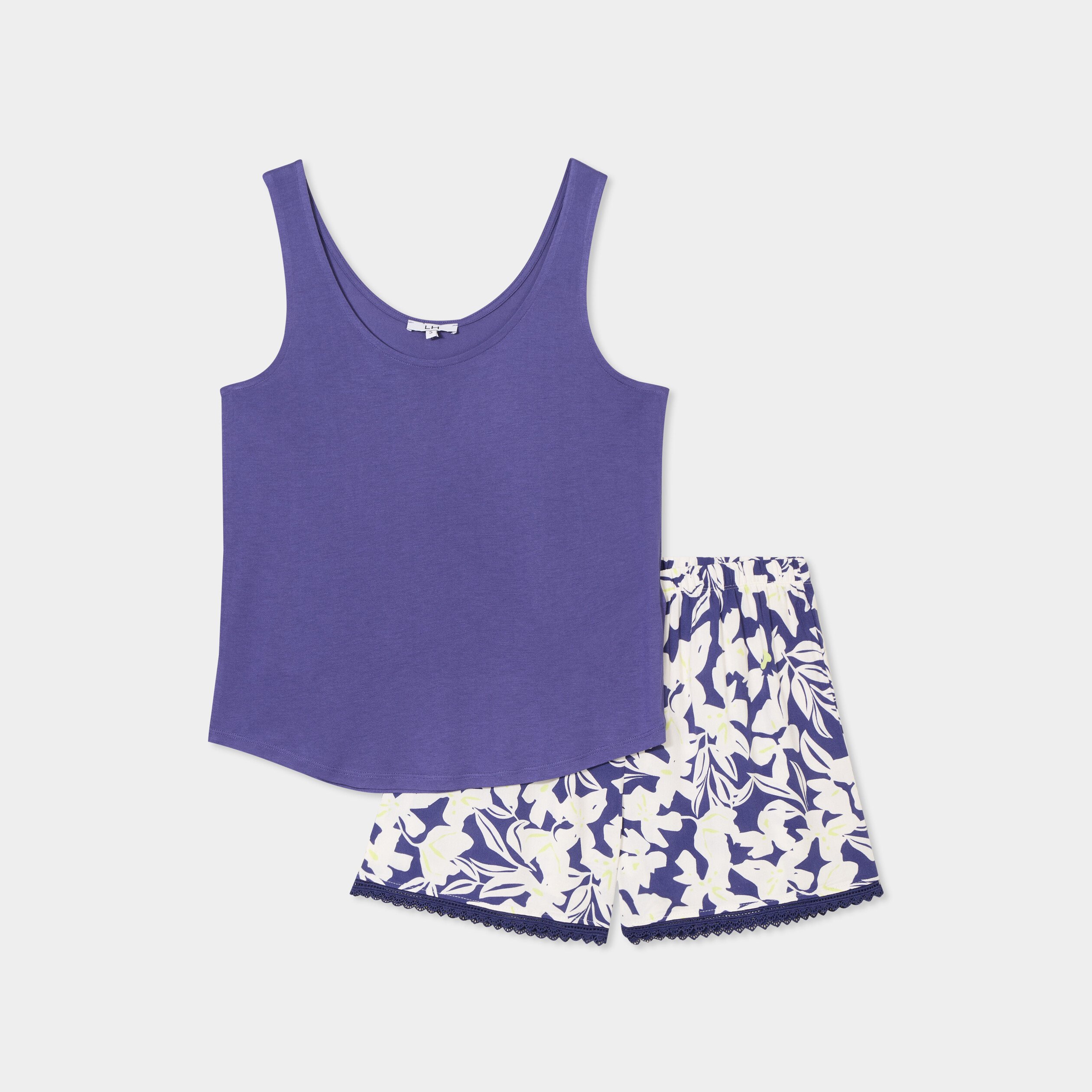 ensemble pyjama short et debardeur bleu marine femme Ensemble pyjama short et débardeur bleu marine femme