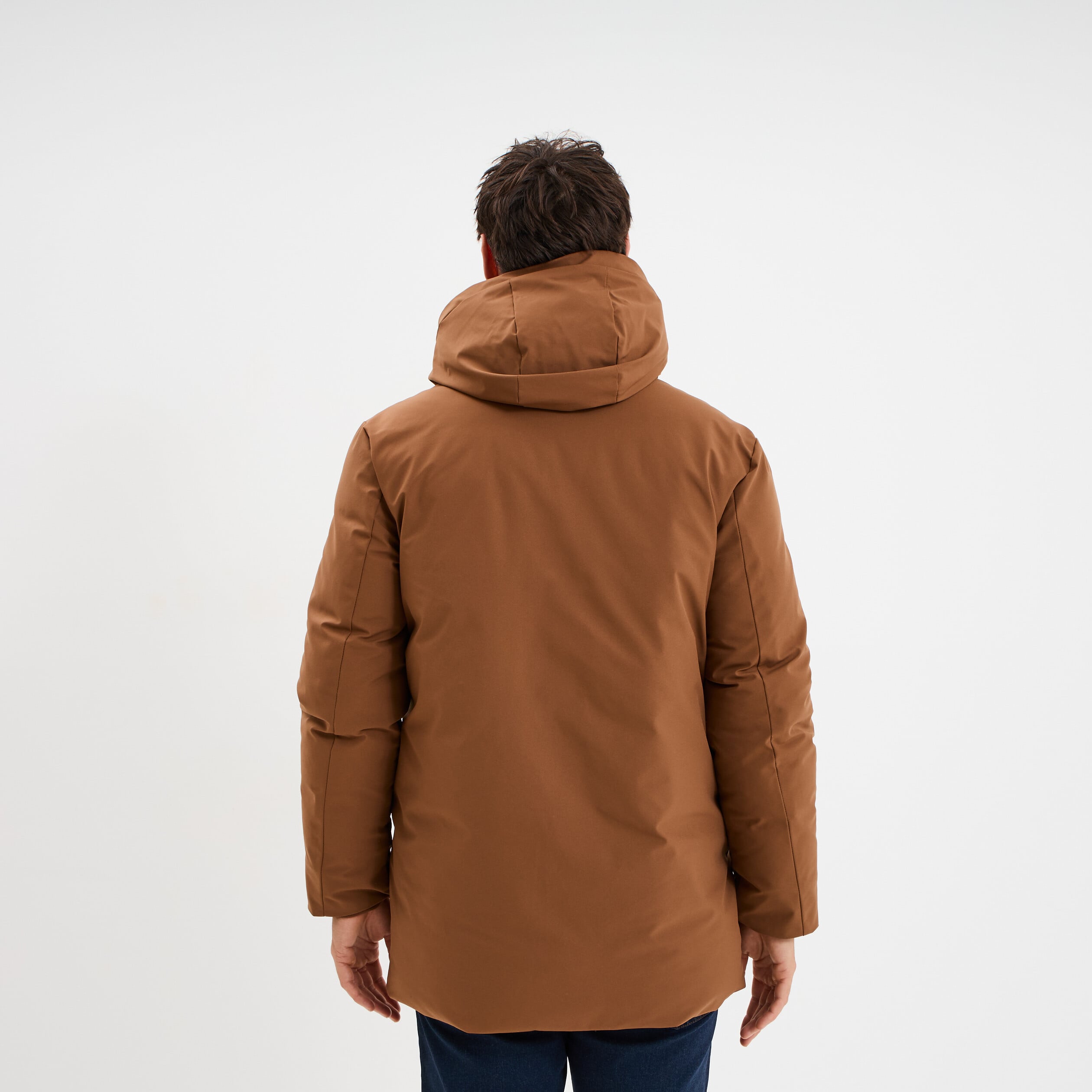 Parka mi-longue &agrave; capuche marron homme