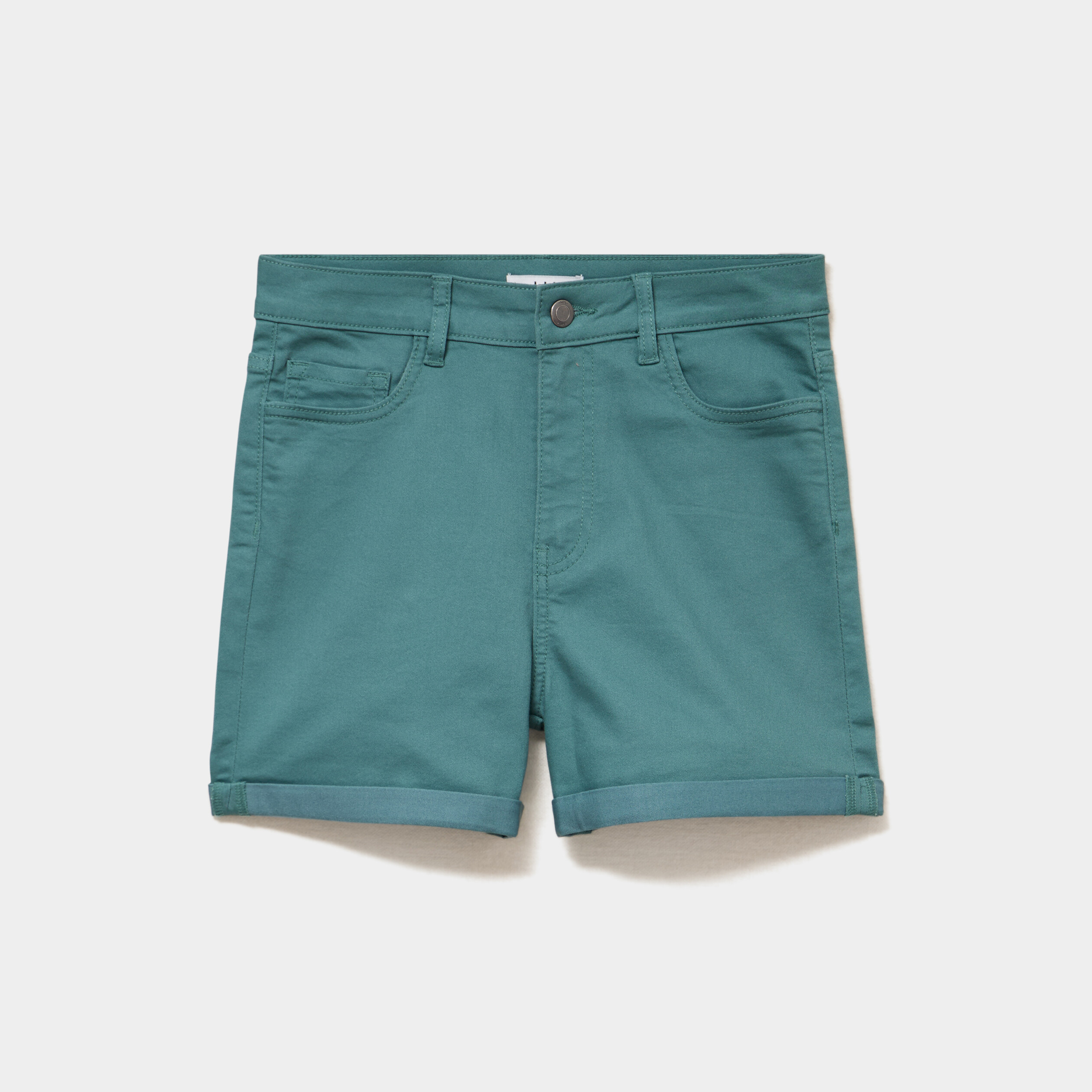 Short en jean slim coton stretch vert fonc&eacute; femme