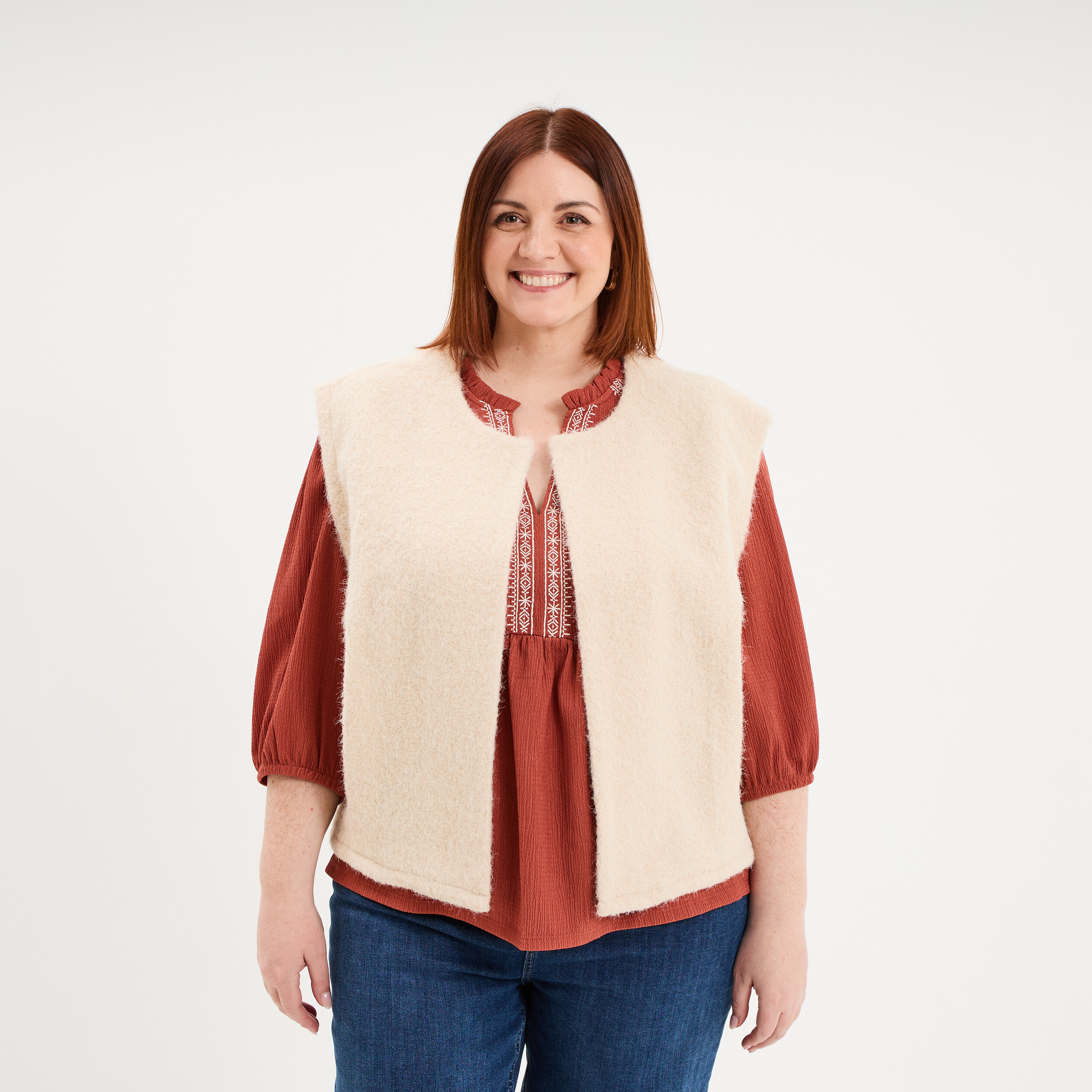 Veste sans manches sable femme grande taille