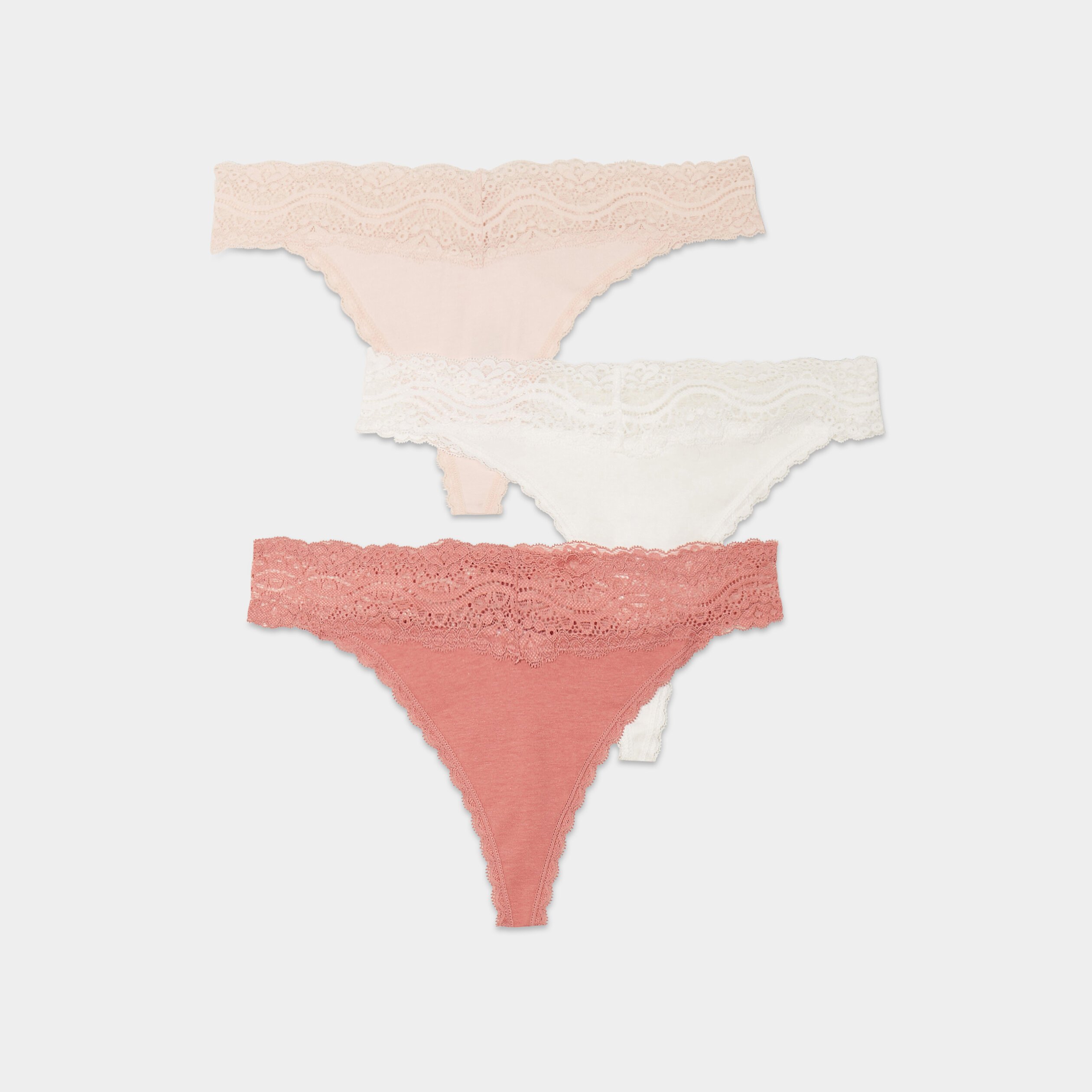 lot 3 strings en coton rose clair femme Lot 3 strings en coton rose clair femme