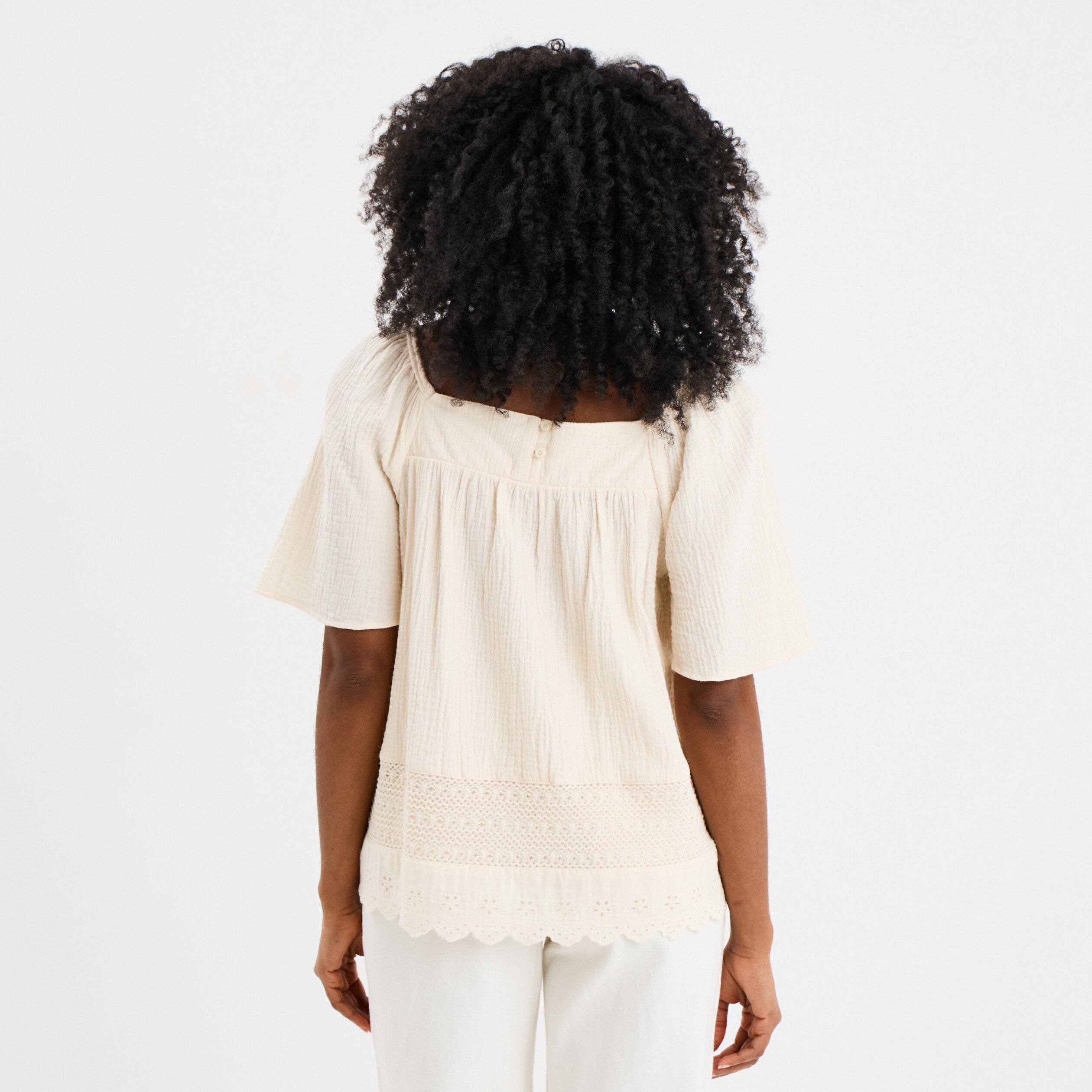 blouse manches papillons gaze de coton creme femme Blouse manches papillons gaze de coton creme femme