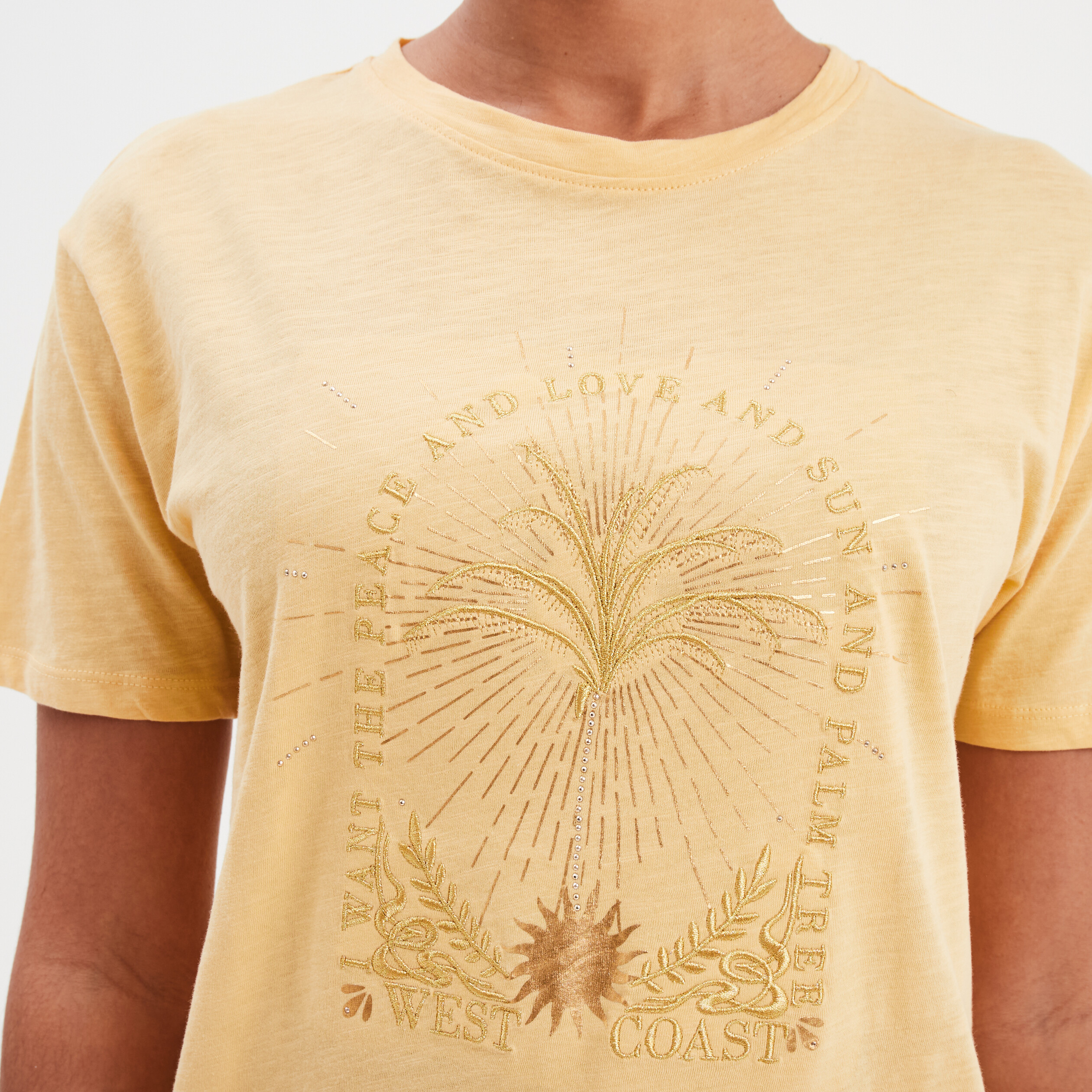 t shirt droit manches courtes col rond jaune clair femme T-shirt droit manches courtes col rond jaune clair femme