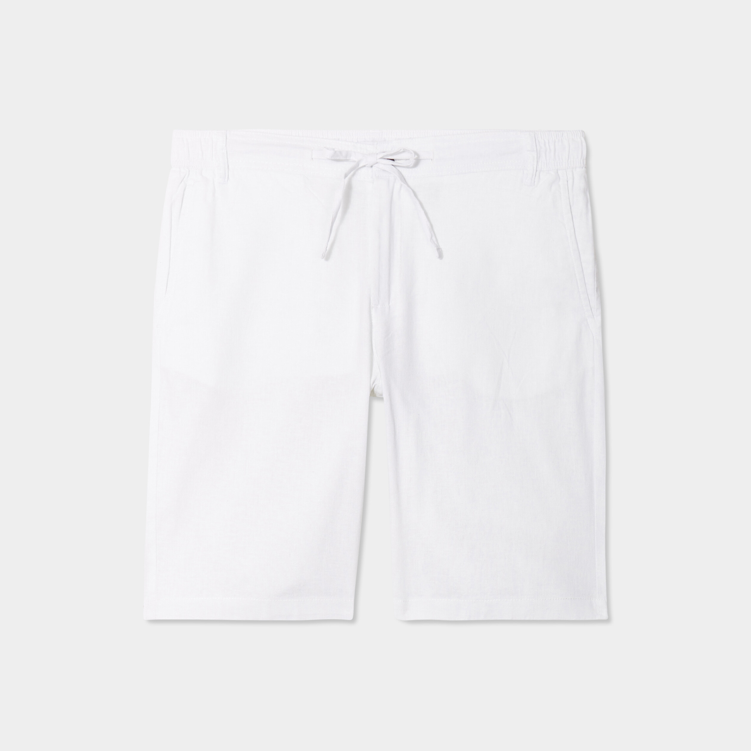 bermuda chino a coulisse lin melange blanc homme Bermuda chino à coulisse lin mélangé blanc homme