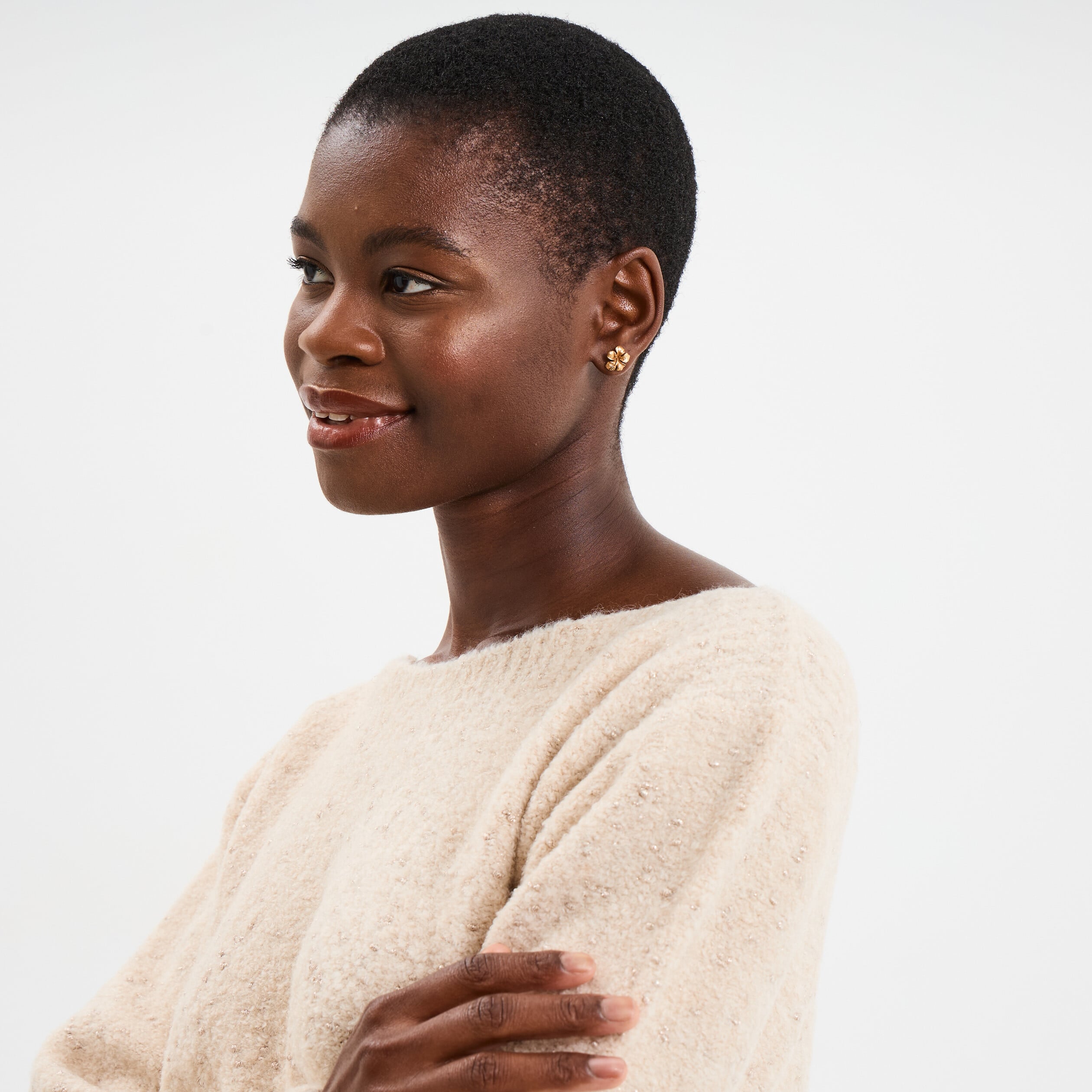 Pull col rond manches longues beige femme