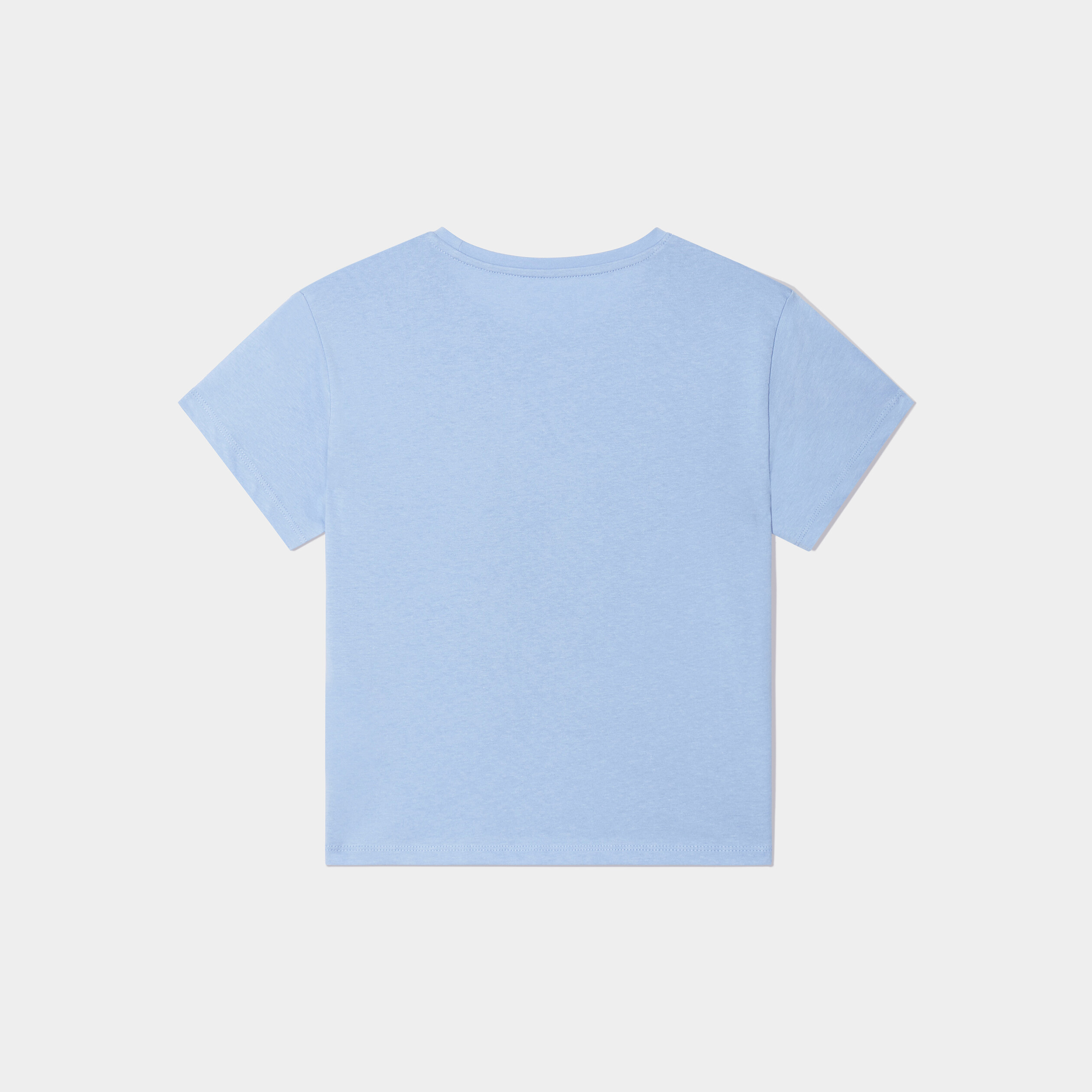 t shirt a col rond manches courtes coton bleu clair fille T-shirt à col rond manches courtes coton bleu clair fille