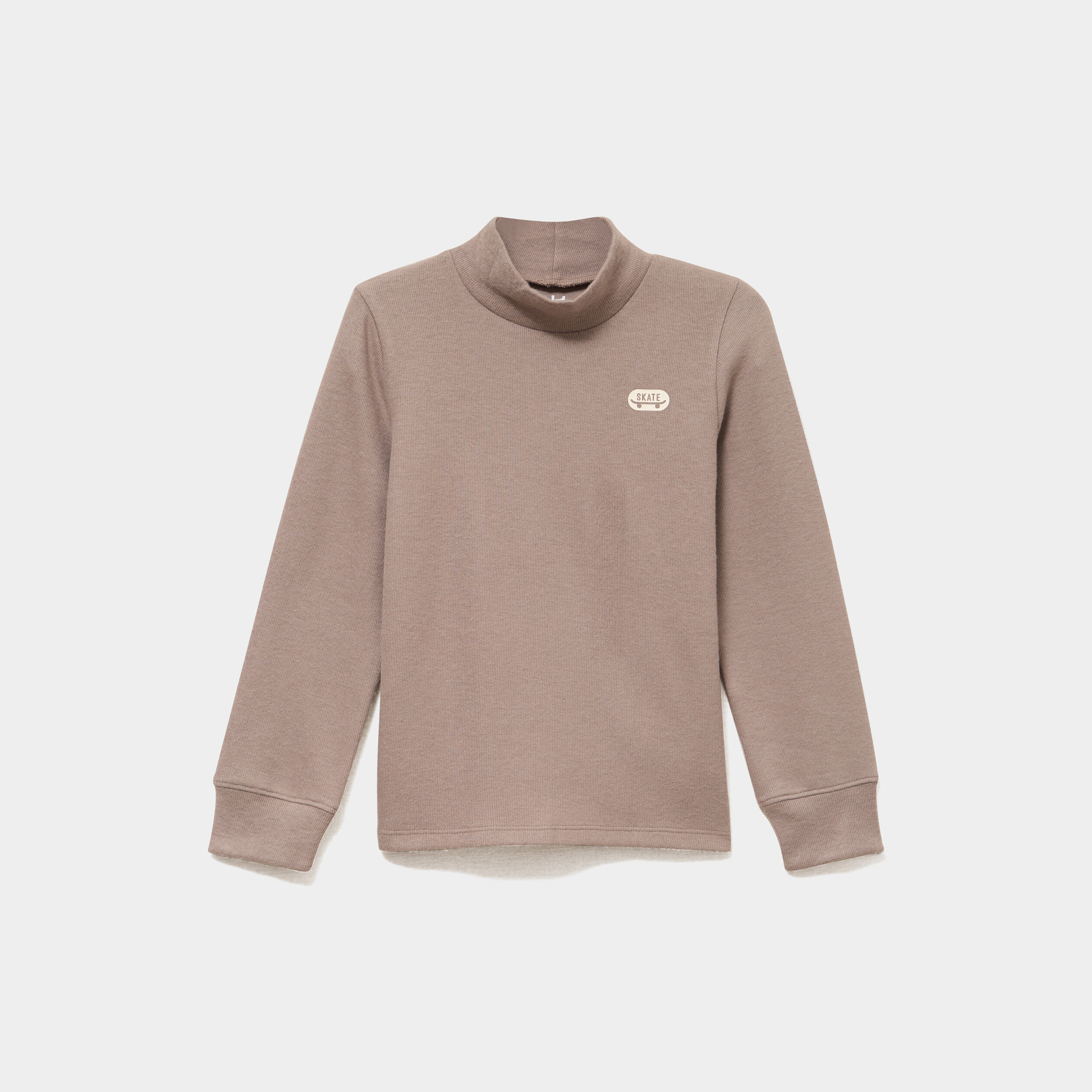 T-shirt col montant manches longues taupe gar&ccedil;on