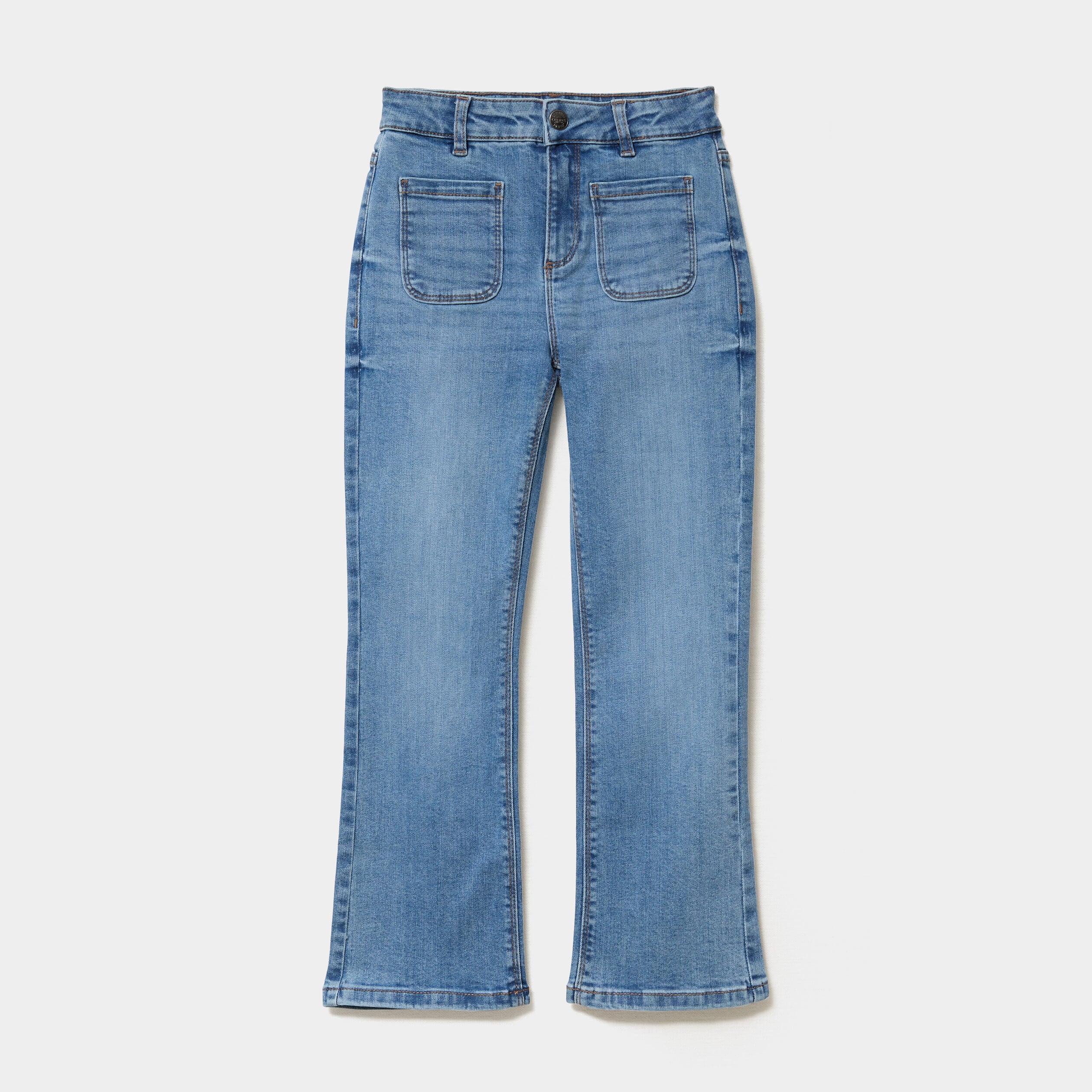 Jean flare poches plaqu&eacute;es denim double stone fille