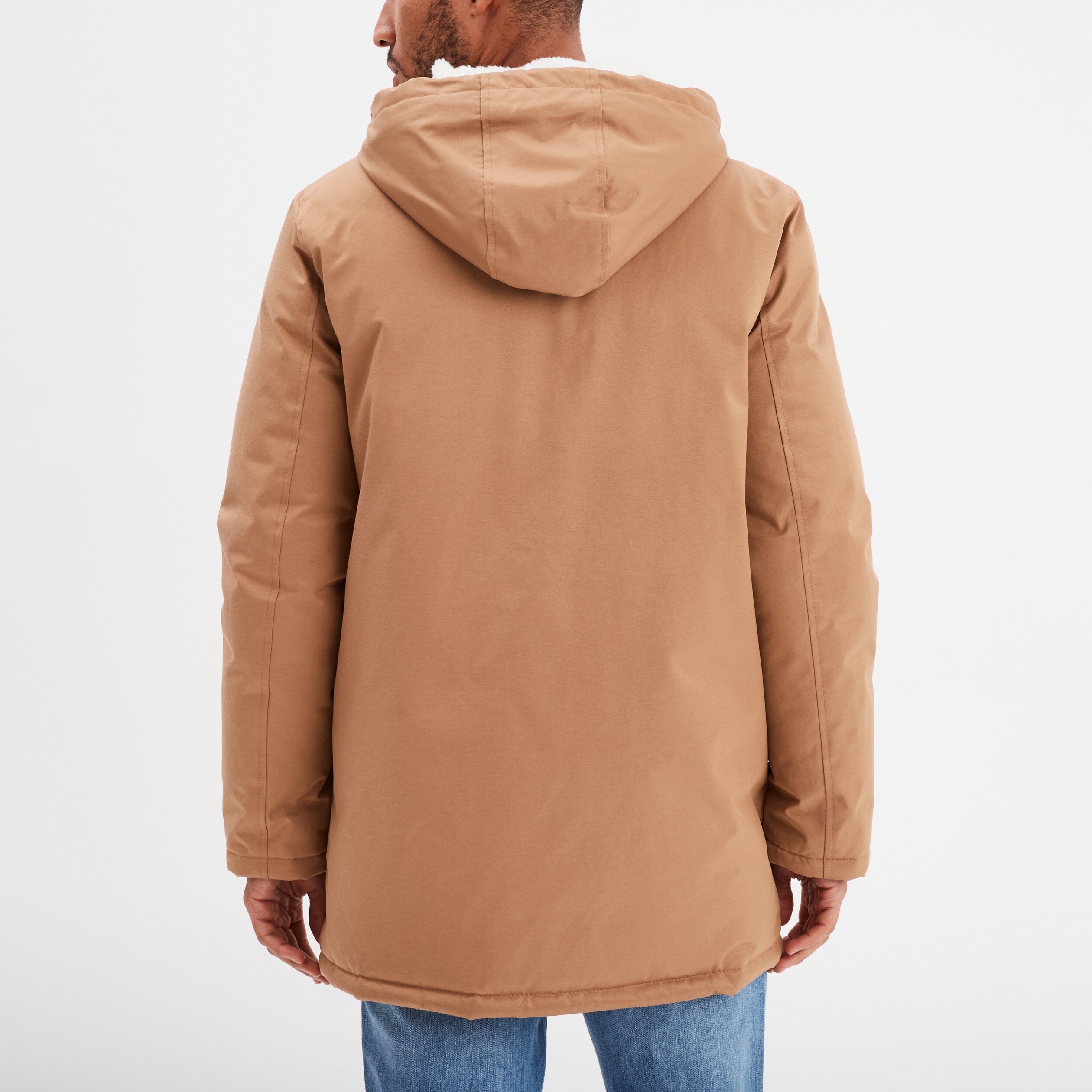 Parka mi-longue doublée à capuche taupe homme
