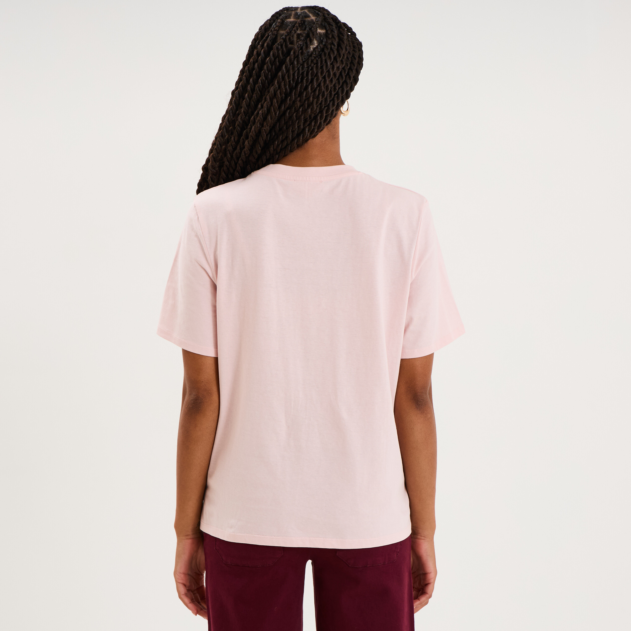 T-shirt col rond manches courtes print rose pastel femme