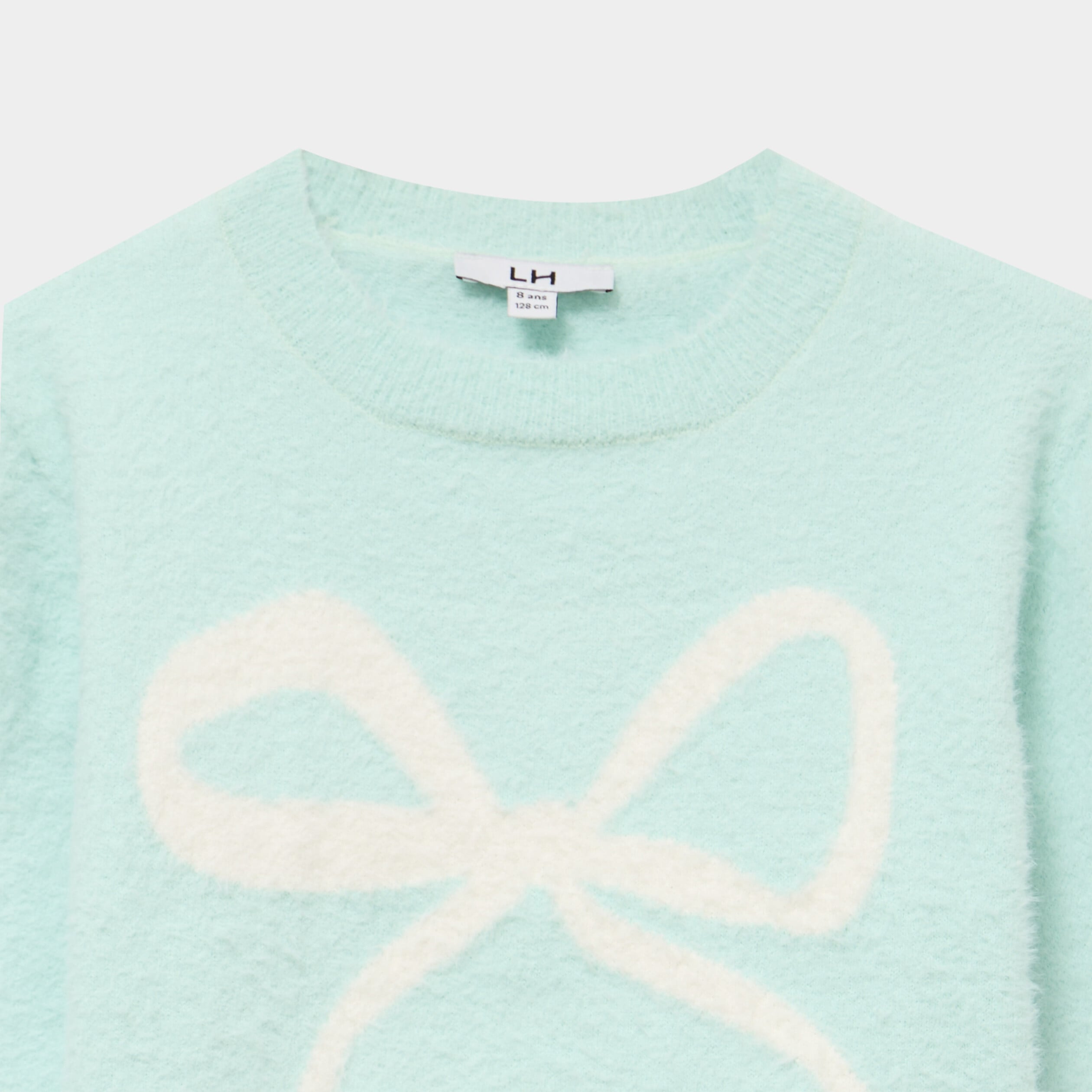 Pull effet duveteux manches longues bleu turquoise fille