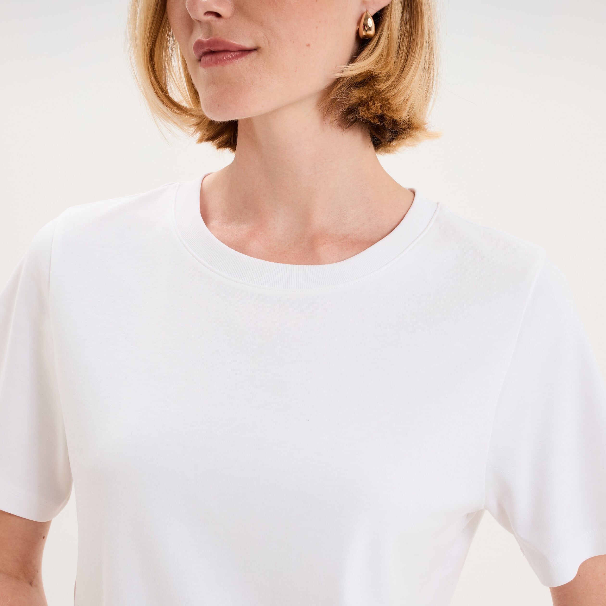 T-shirt manches courtes col rond coton blanc femme