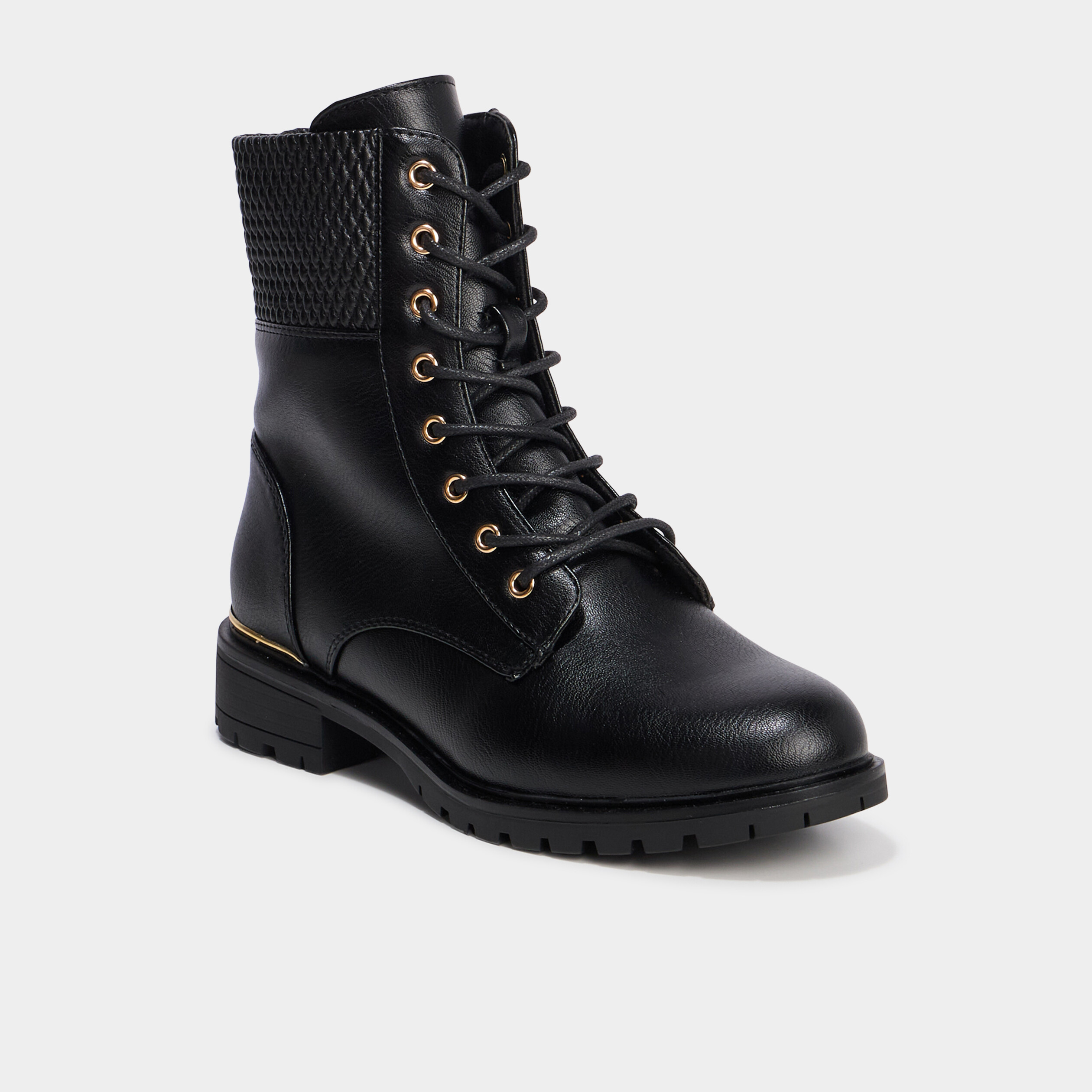 Boots &agrave; lacets et talons noir femme