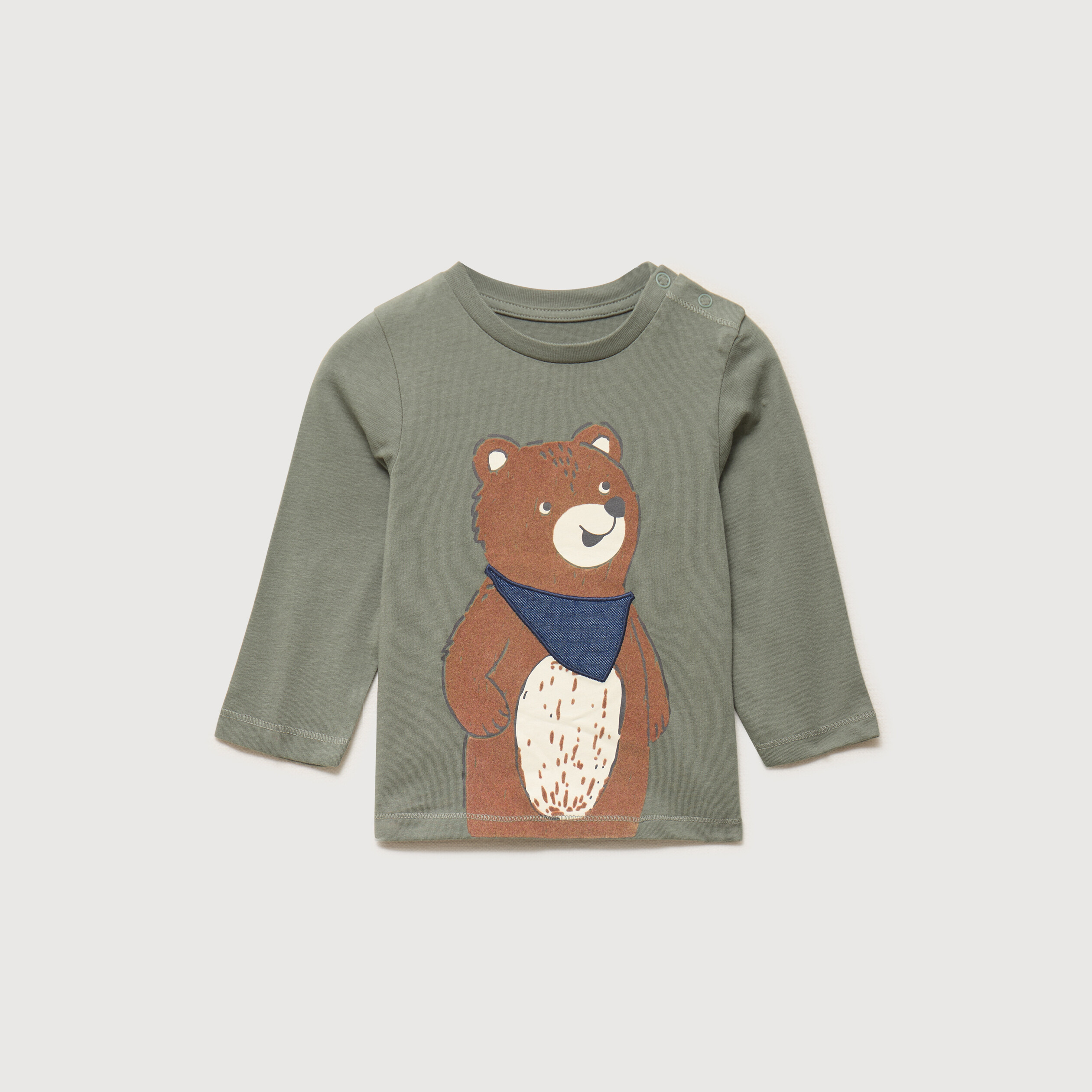 T-shirt &eacute;paule boutonn&eacute;e coton vert kaki b&eacute;b&eacute; gar&ccedil;on