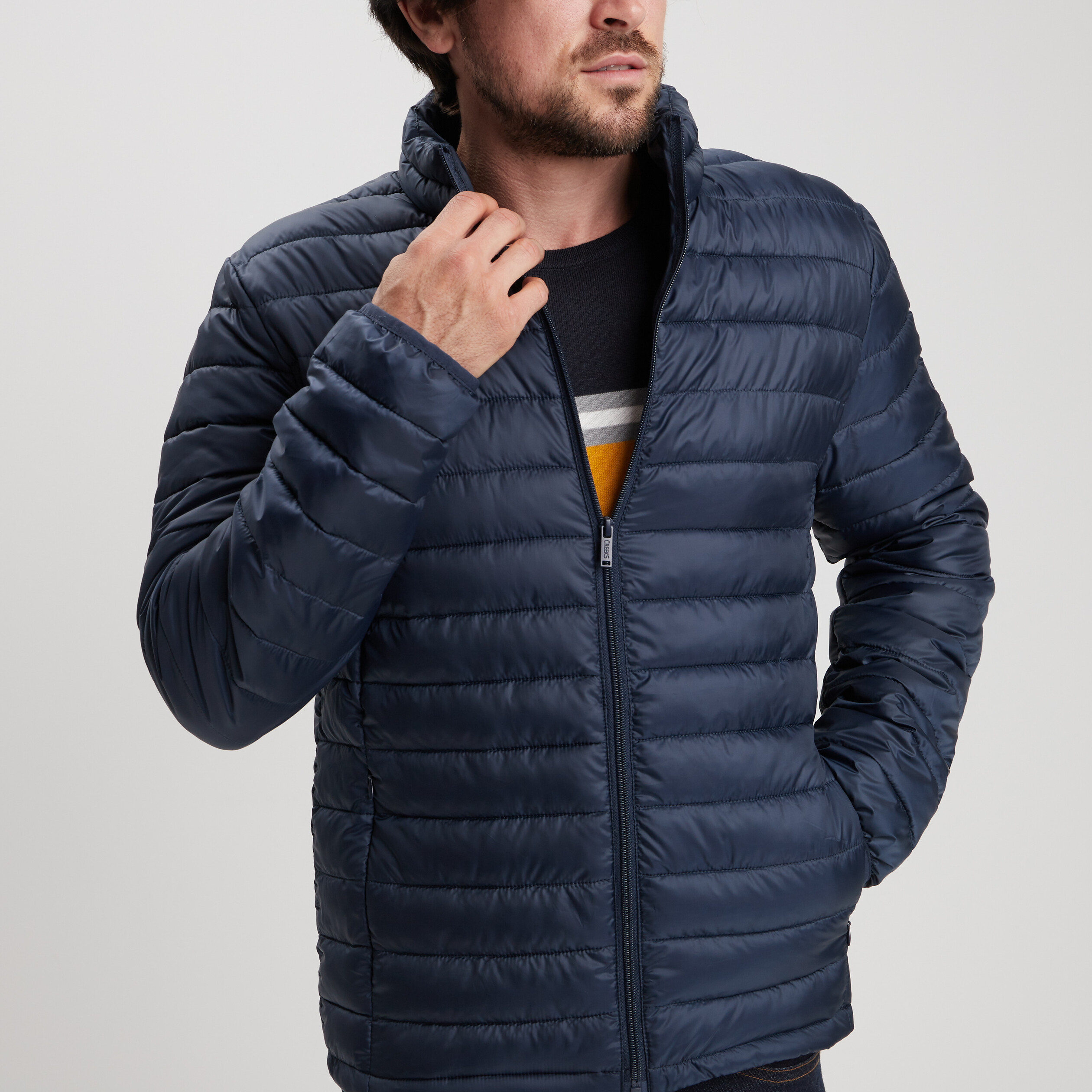 Doudoune droite l&eacute;g&egrave;re d&eacute;perlante bleu marine homme
