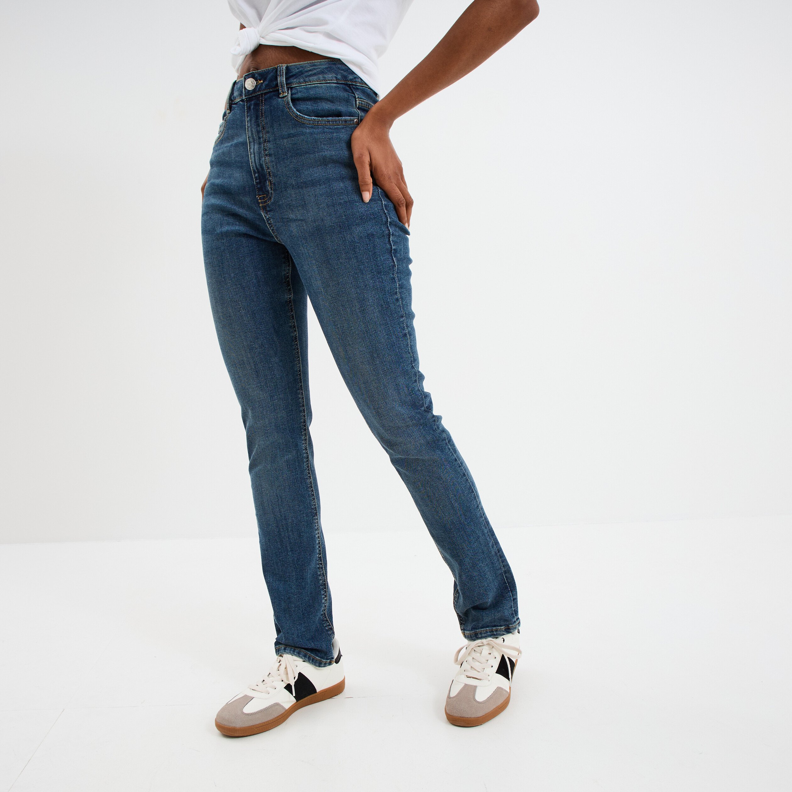 jeans slim taille haute denim dirty femme Jeans slim taille haute denim dirty femme
