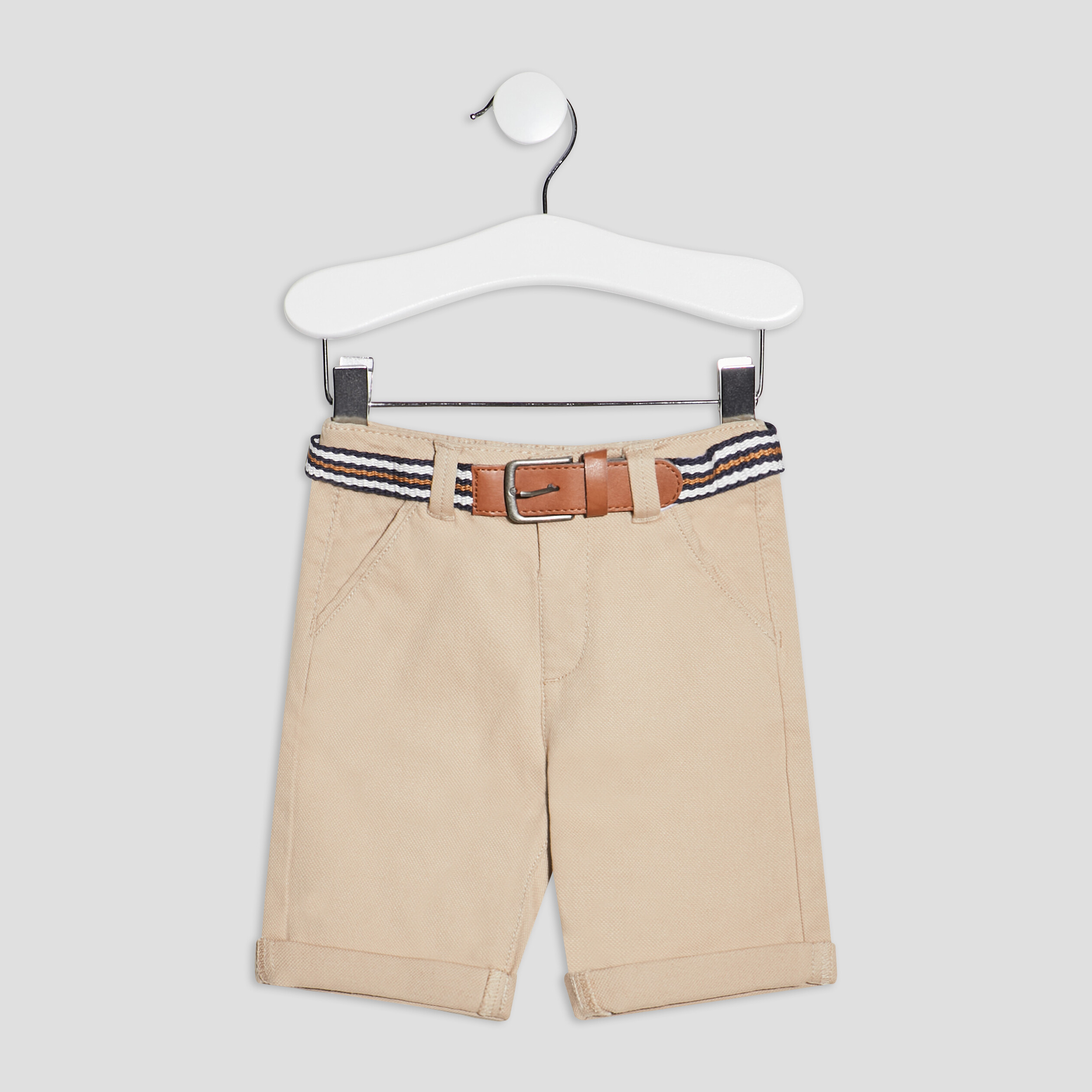 Short droit ceinturé sable bébé garçon