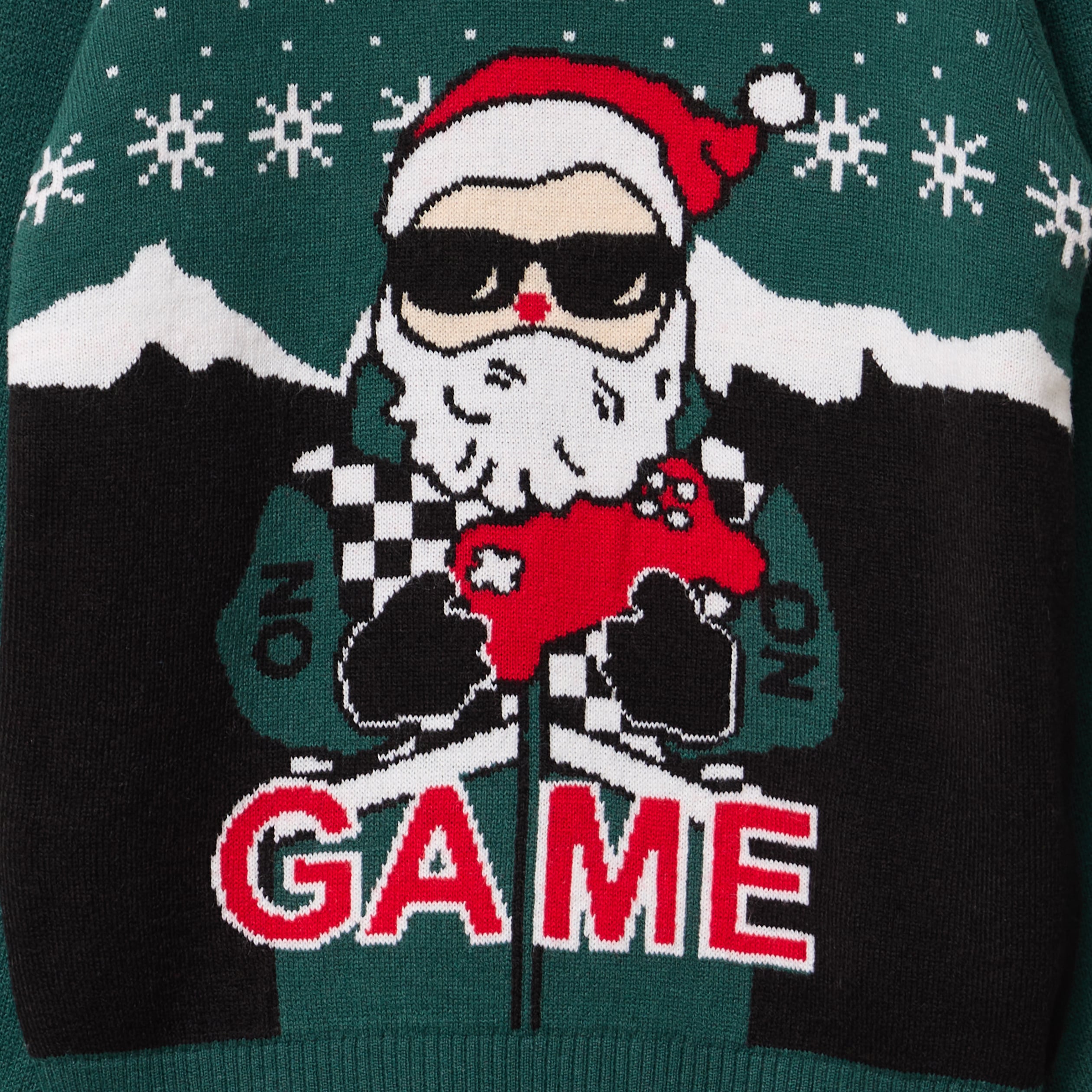 Pull No&euml;l manches longues vert fonc&eacute; gar&ccedil;on
