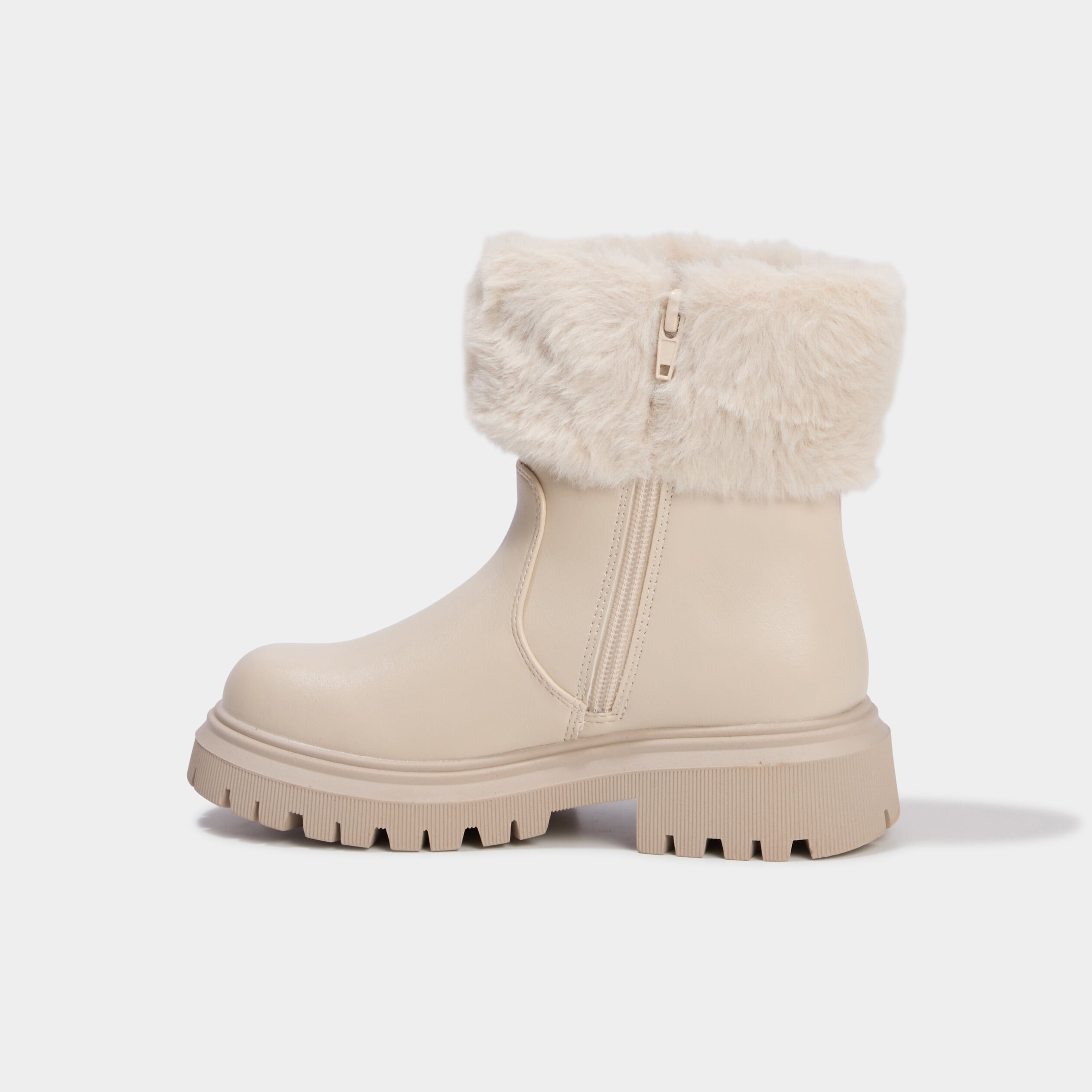 Boots pluie zipp&eacute;es avec fausse fourrure creme fille