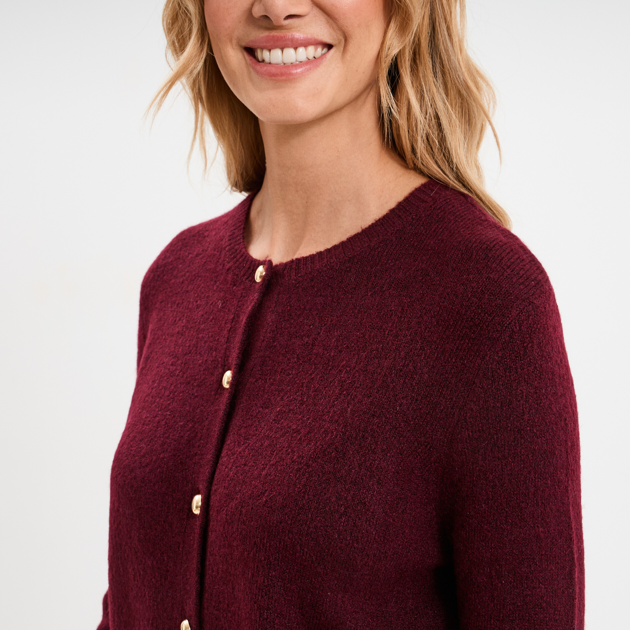 gilet col rond manches longues bordeaux femme Gilet col rond manches longues bordeaux femme
