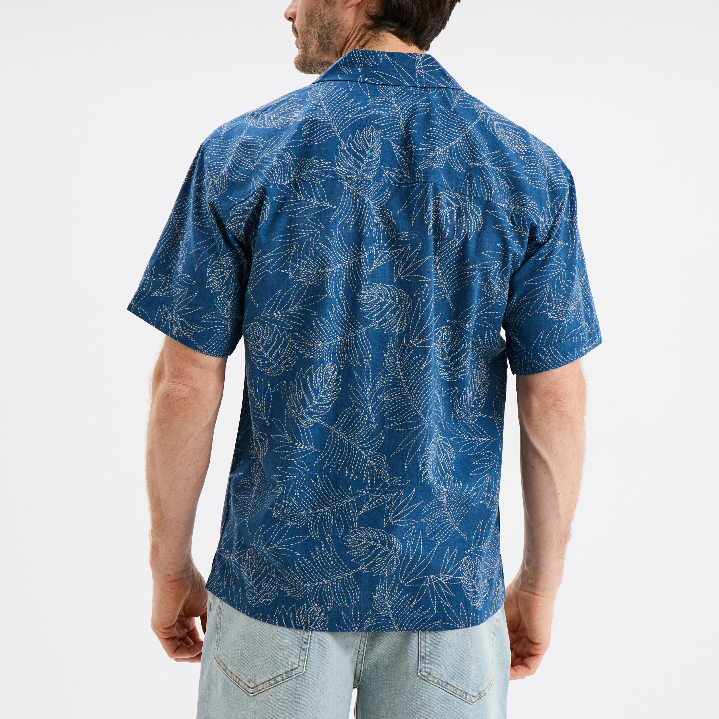 Chemise en coton manches courtes bleu p&eacute;trole homme