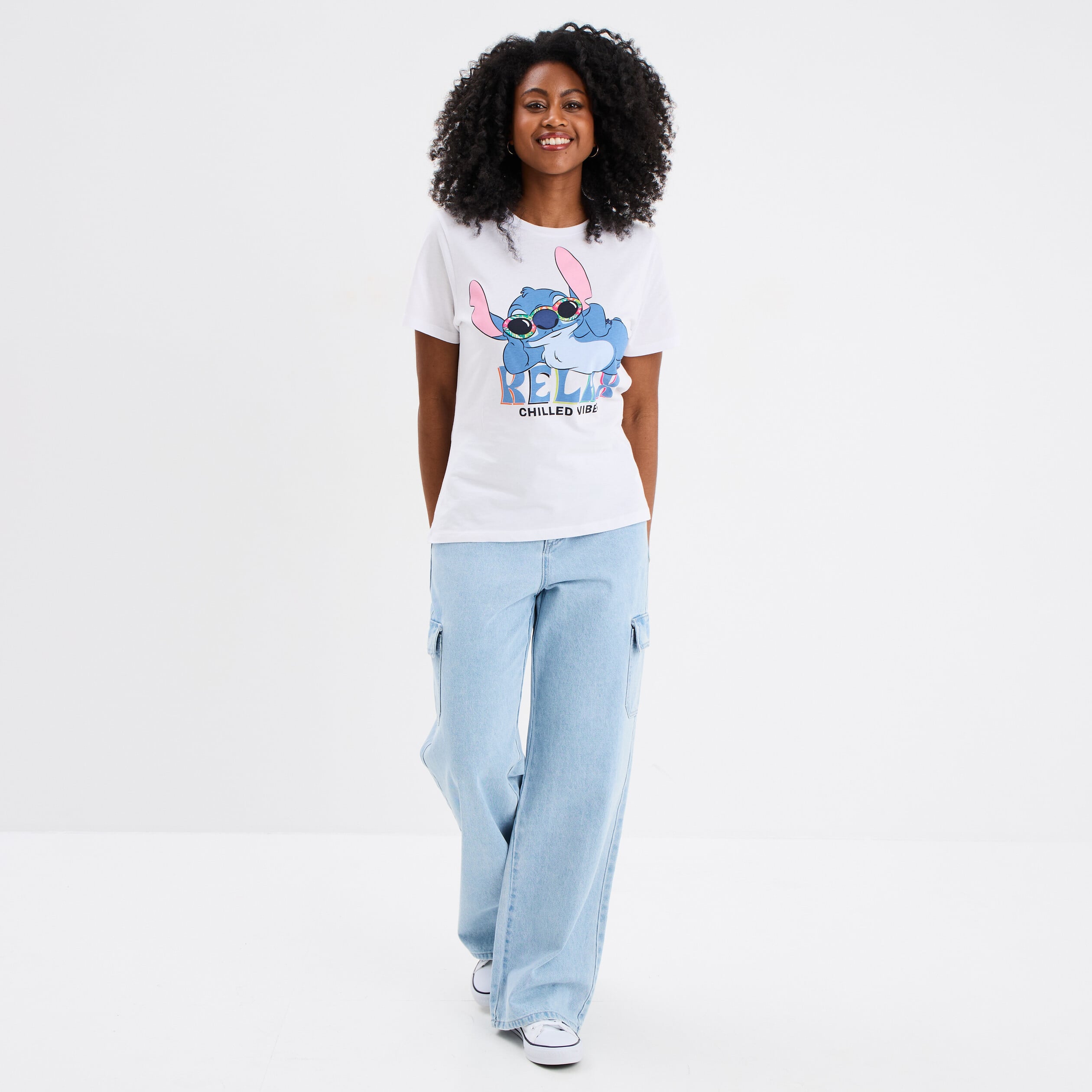 T-shirt col rond manches courtes Stitch blanc femme