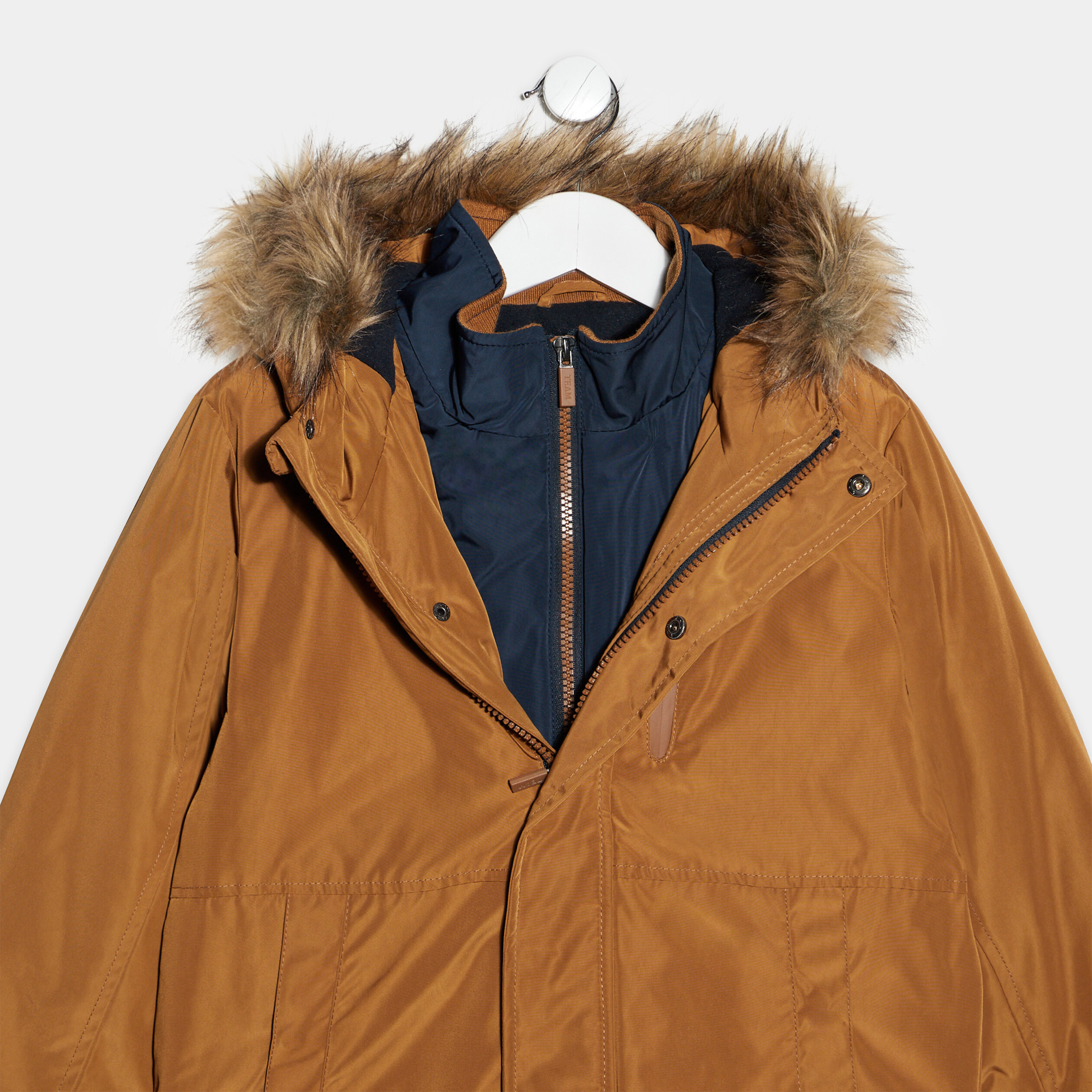 Parka droite doublée à capuche camel garçon