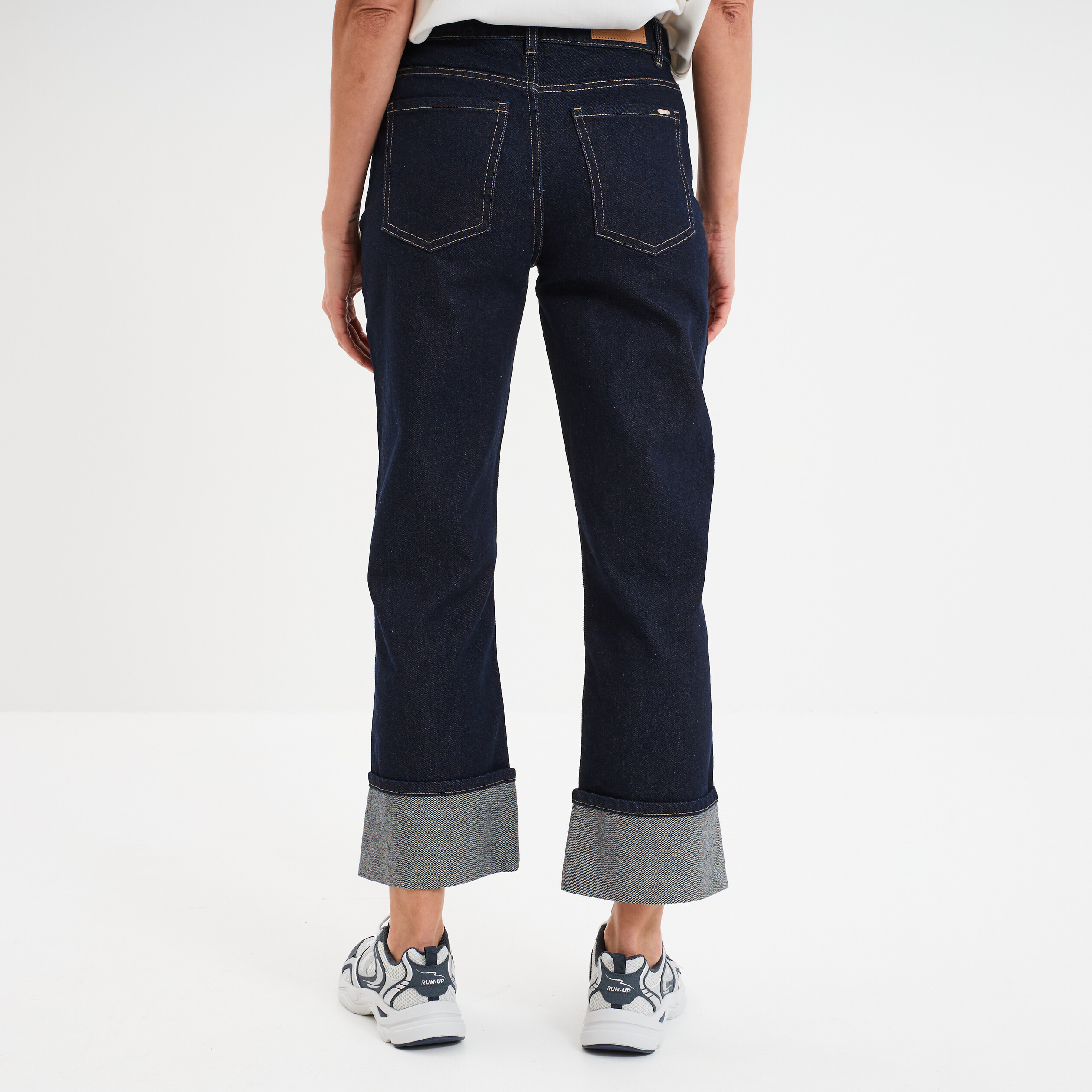 jeans droit taille haute revers 78eme denim brut femme Jeans droit taille haute revers 7/8ème denim brut femme