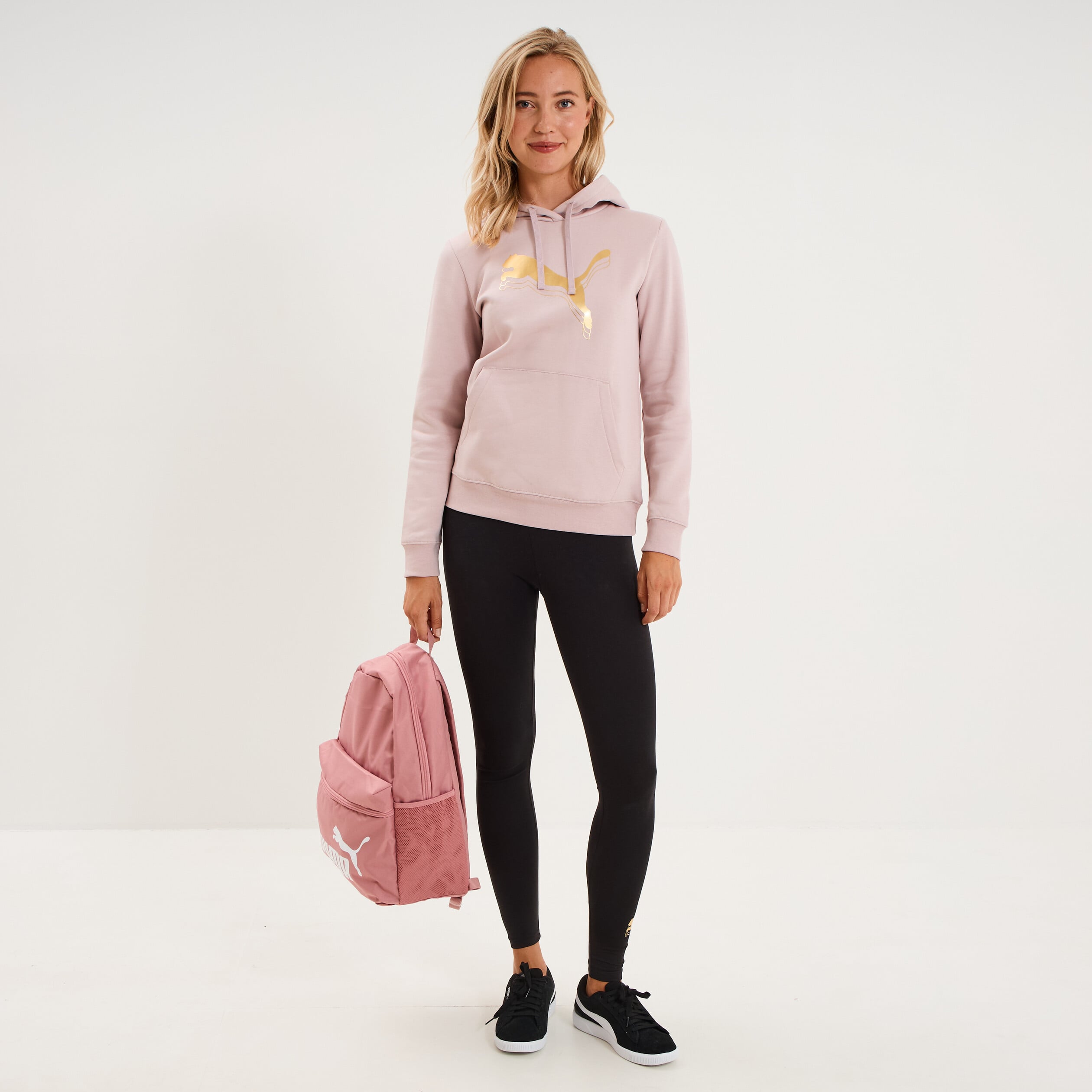 Sweat hoodie 1 poche &agrave; capuche Puma rose poudr&eacute;e femme