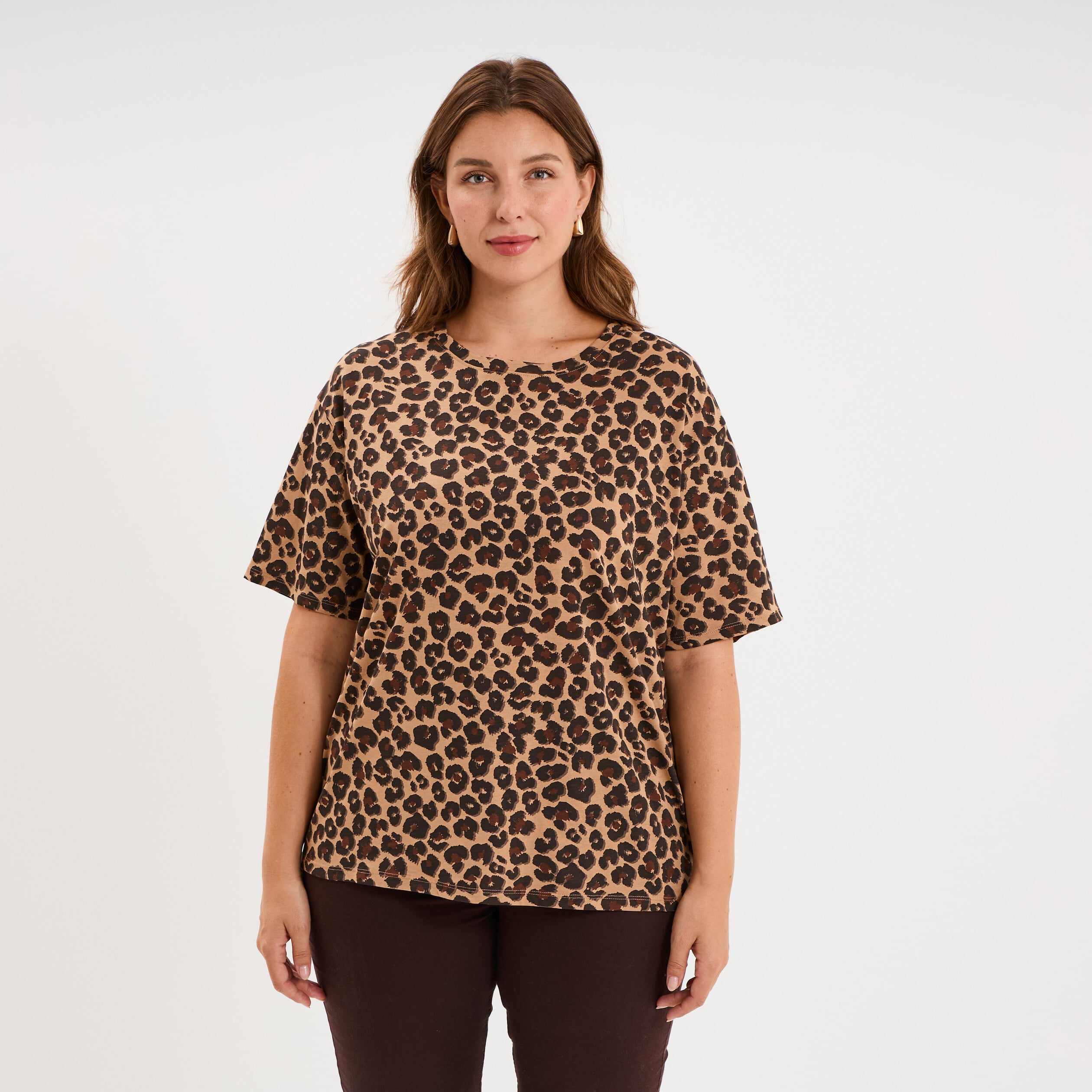 T-shirt col rond manches courtes coton ficelle femme grande taille