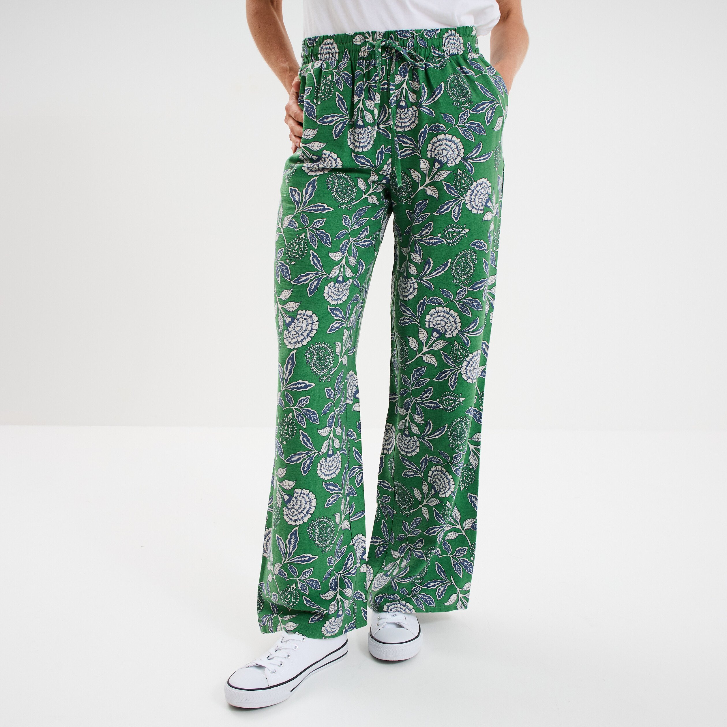 pantalon lage taille elastiquee vert menthe femme Pantalon lage taille élastiquée vert menthe femme