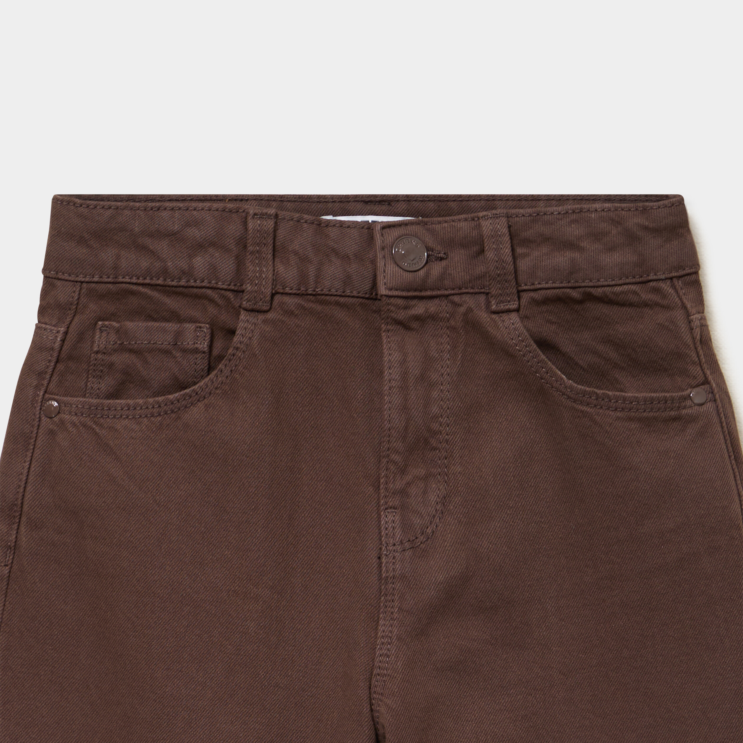 Pantalon coupe large 5 poches coton marron fonc&eacute; fille