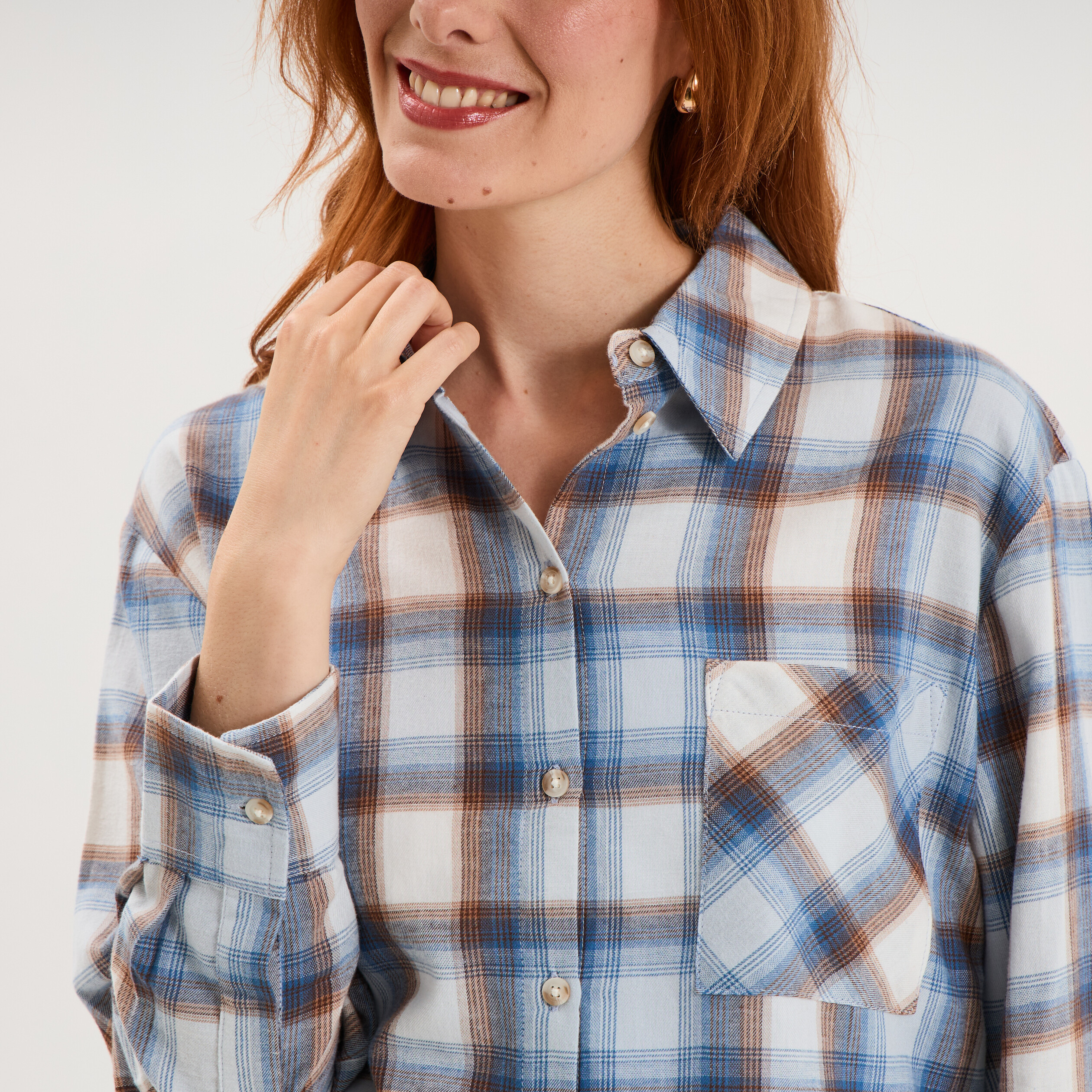 Chemise manches longues coton bleu femme