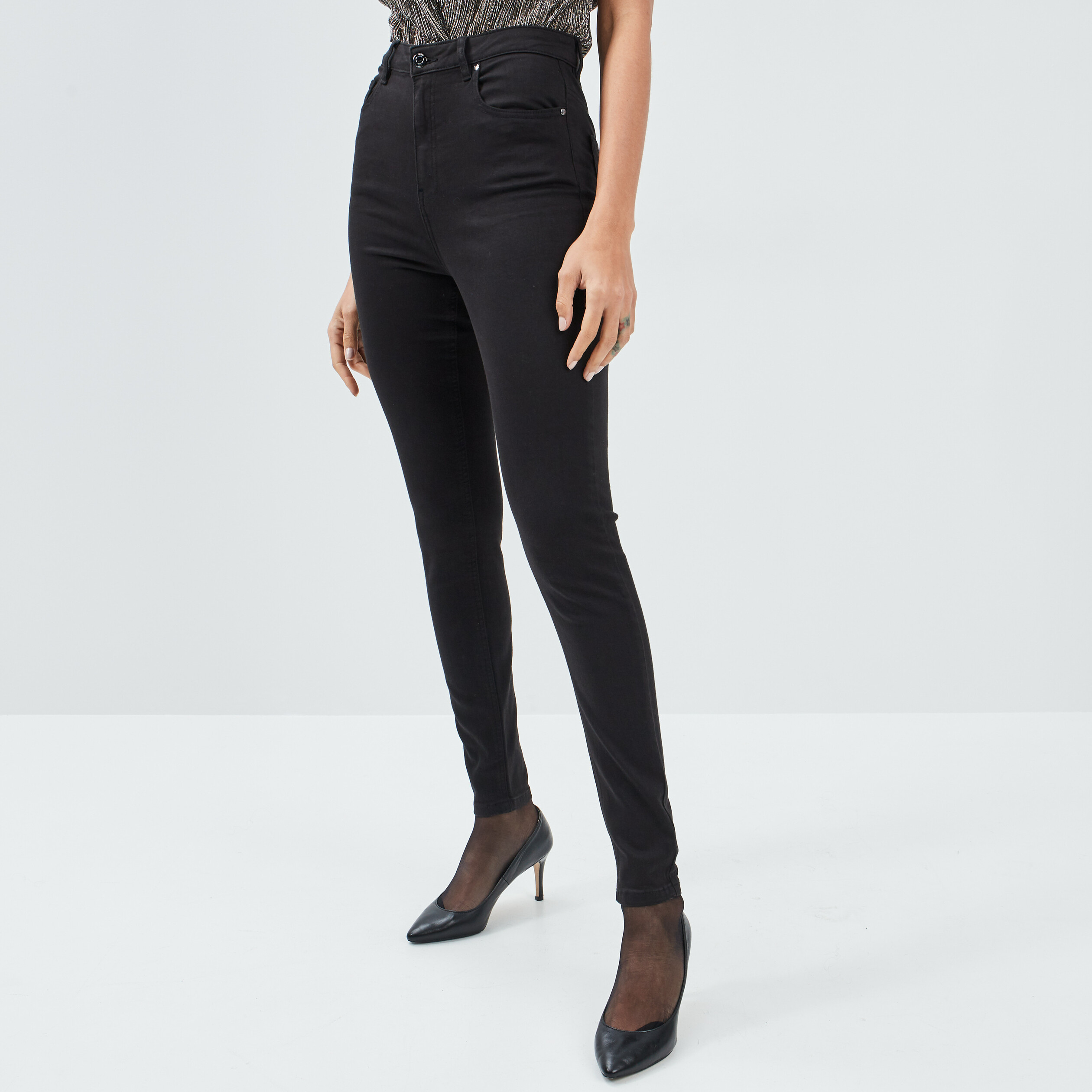 Pantalon skinny taille haute noir femme