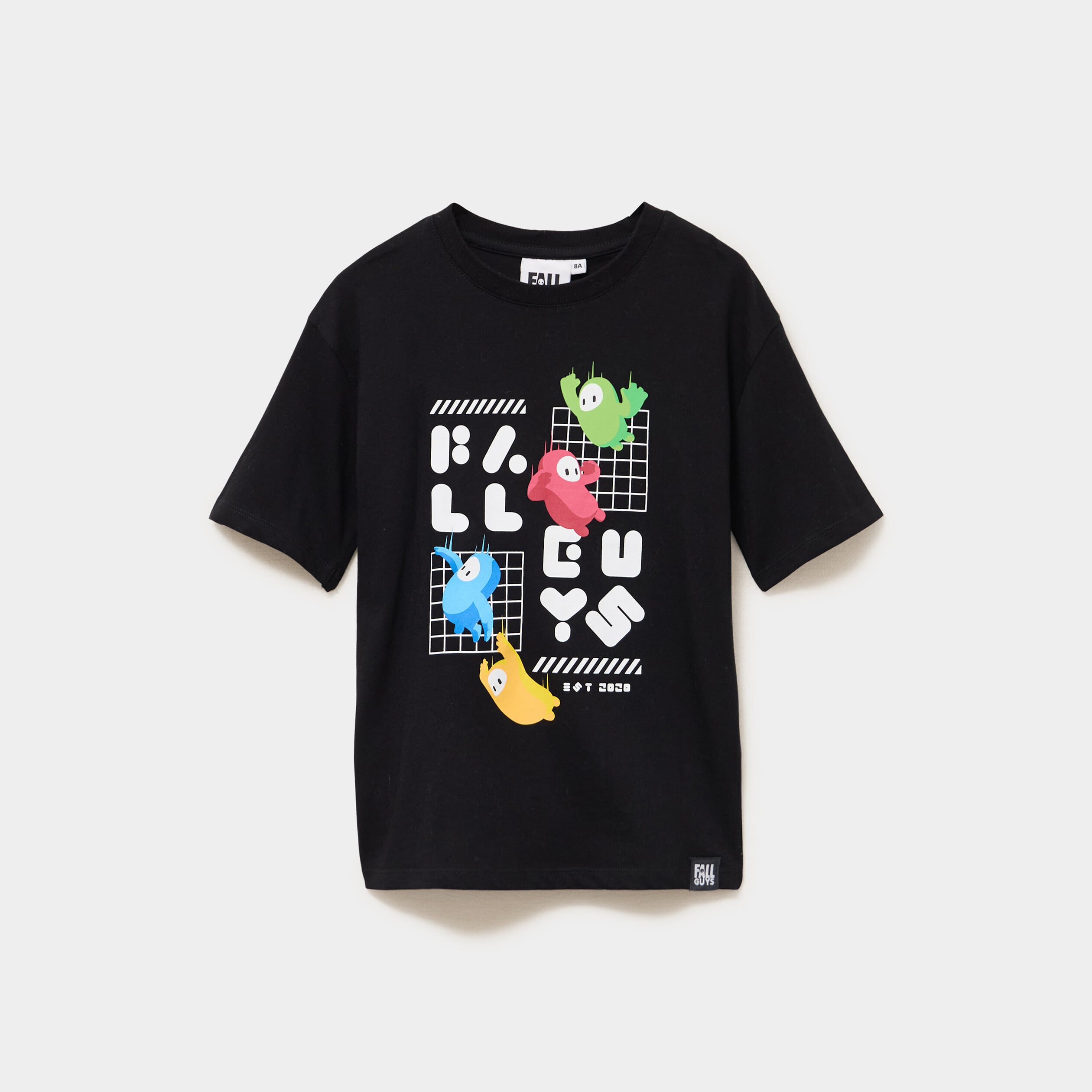 T-shirt manches courtes coton Fall Guys noir gar&ccedil;on