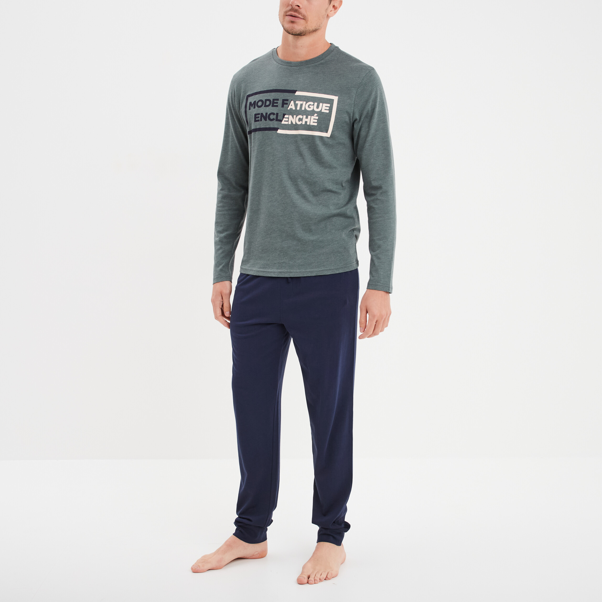 Ensemble pyjama pantalon vert kaki homme