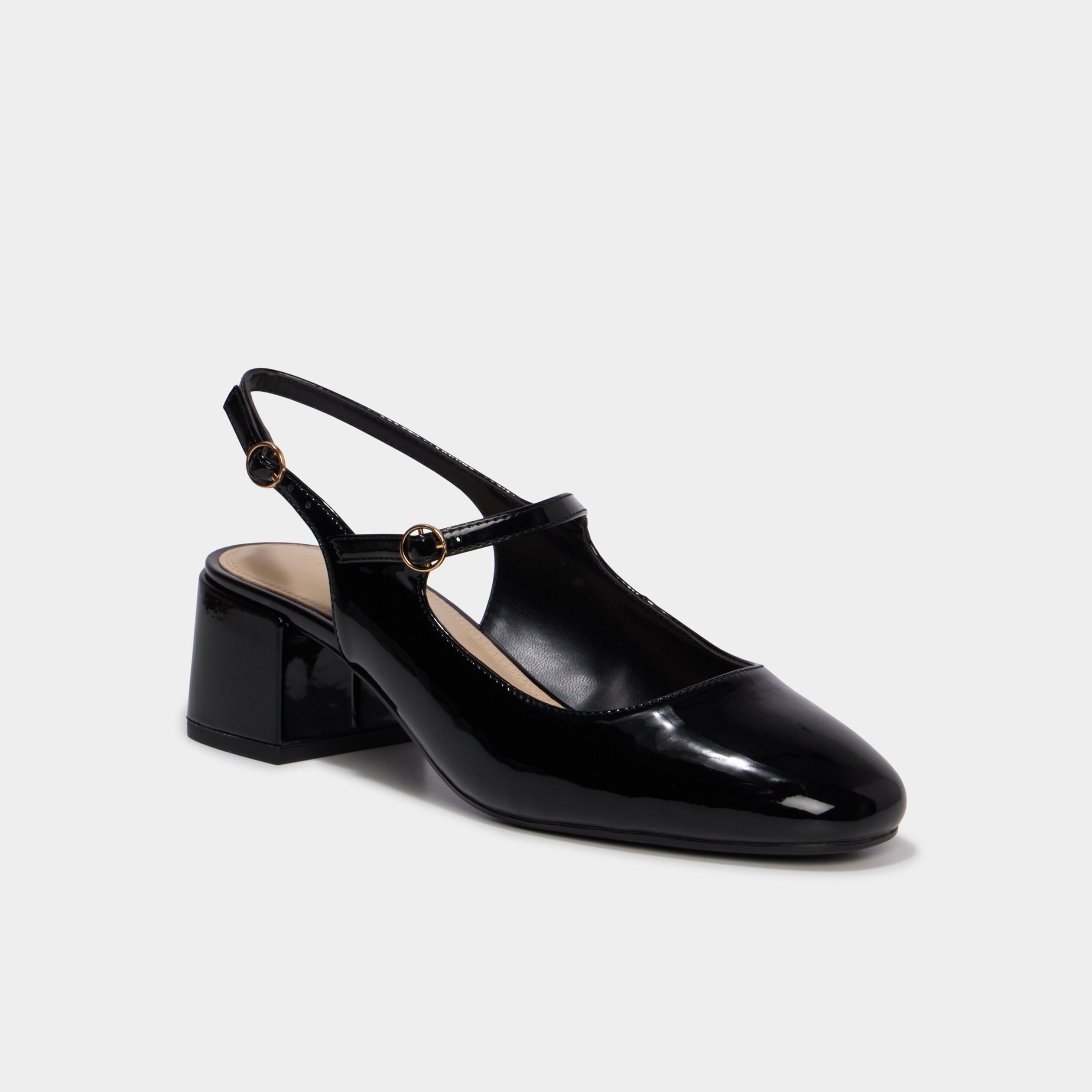 Escarpin slingback verni talon bloc noir femme