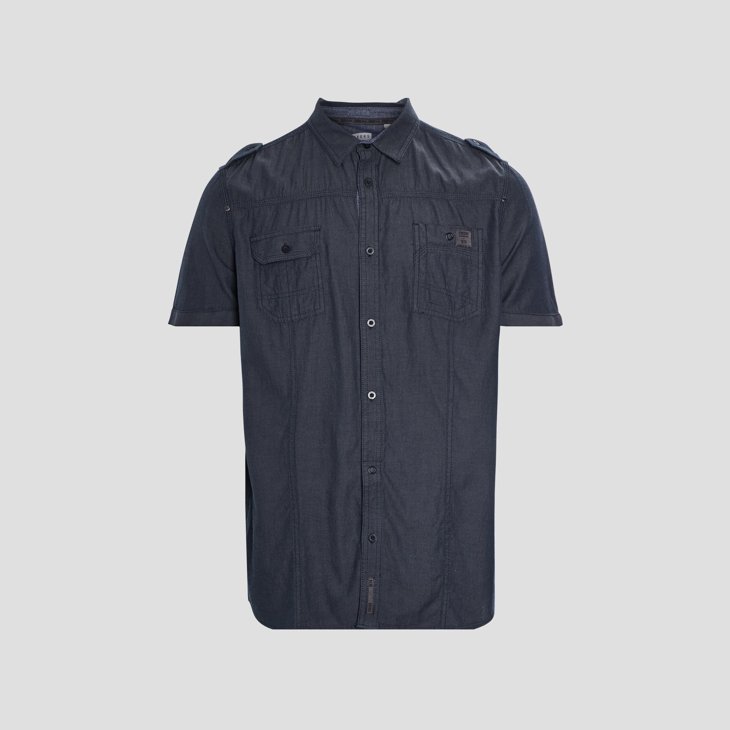 Chemise col italien manches courtes bleu homme