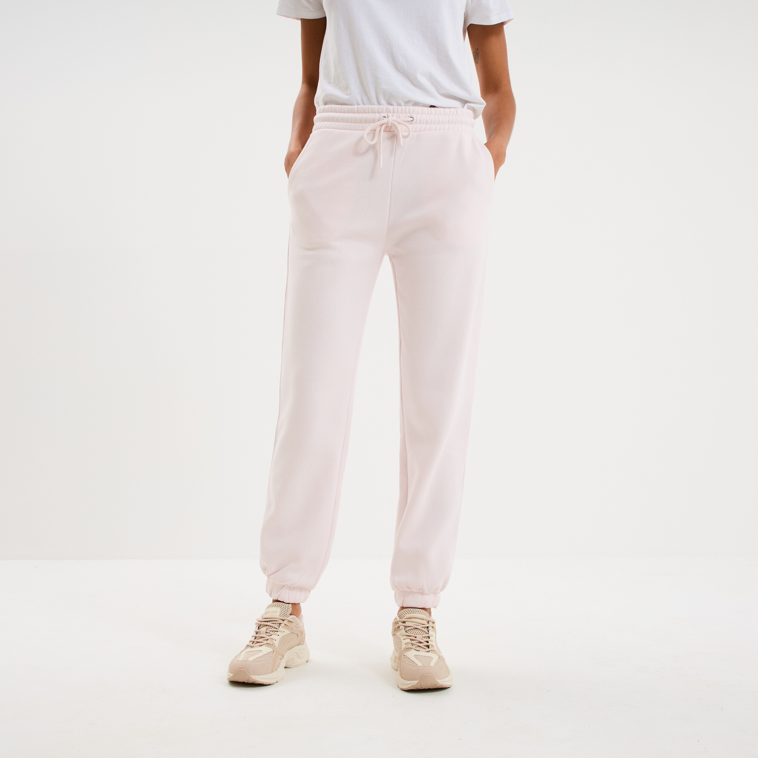 Pantalon jogging droit molleton rose clair femme