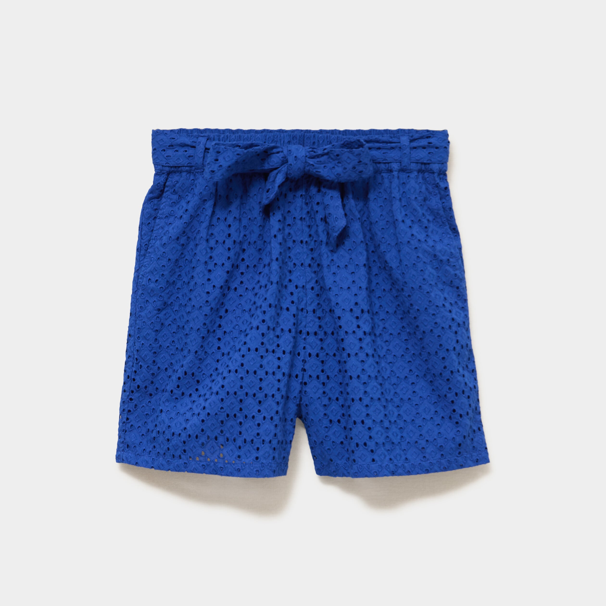 Short large broderie anglaise coton bleu electrique femme