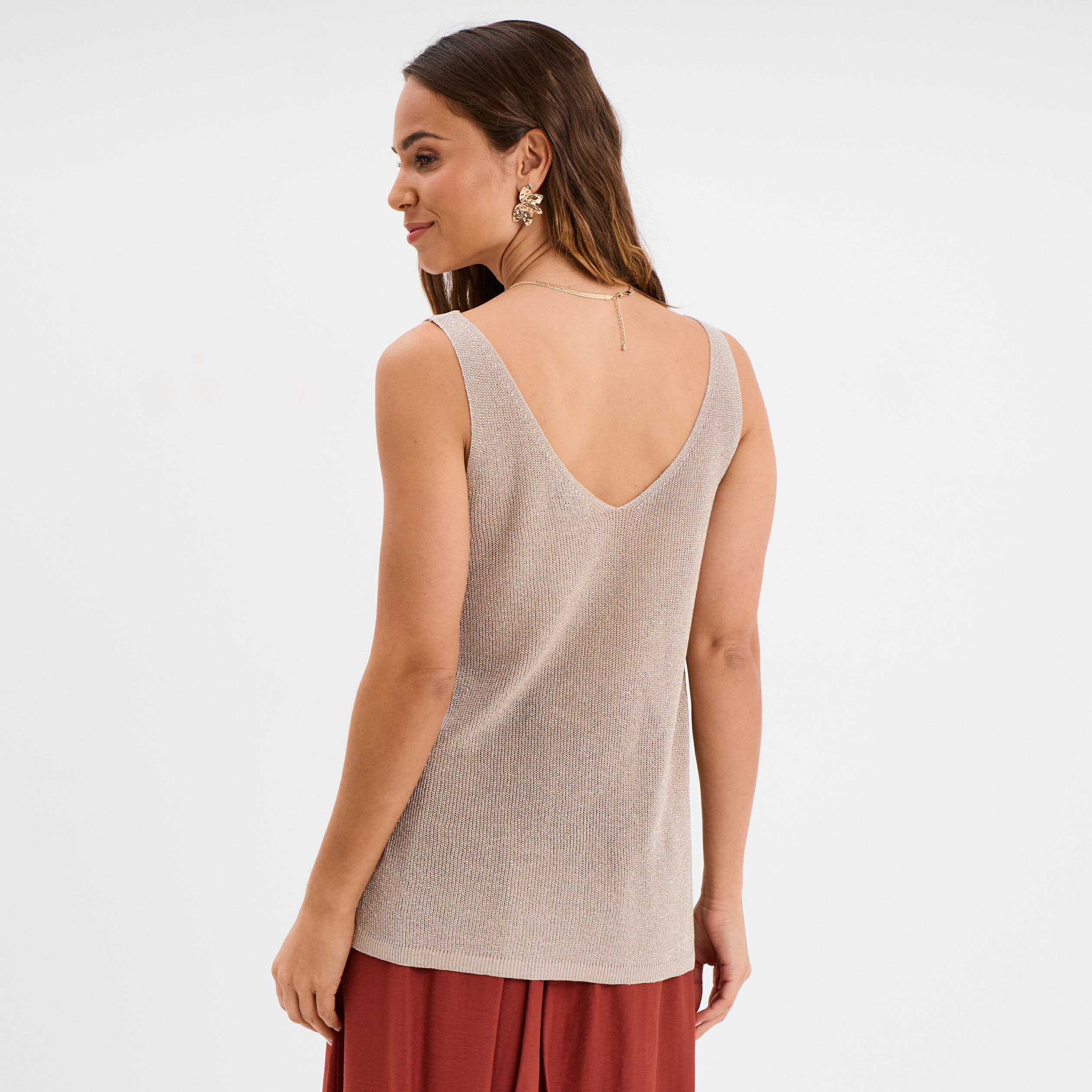 debardeur maille col en v beige femme Débardeur maille col en V beige femme