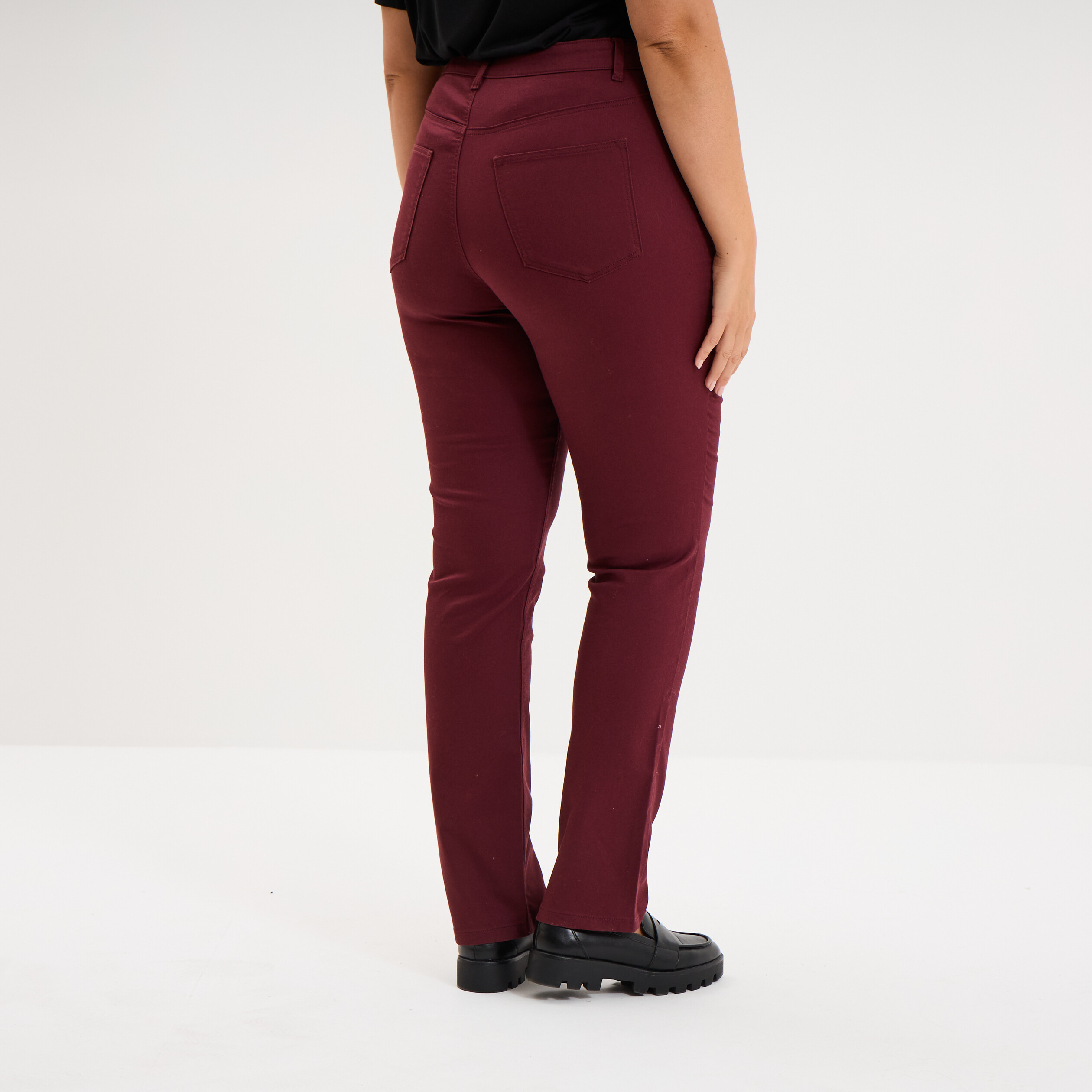 Pantalon droit taille haute extensible violet fonc&eacute; femme grande taille