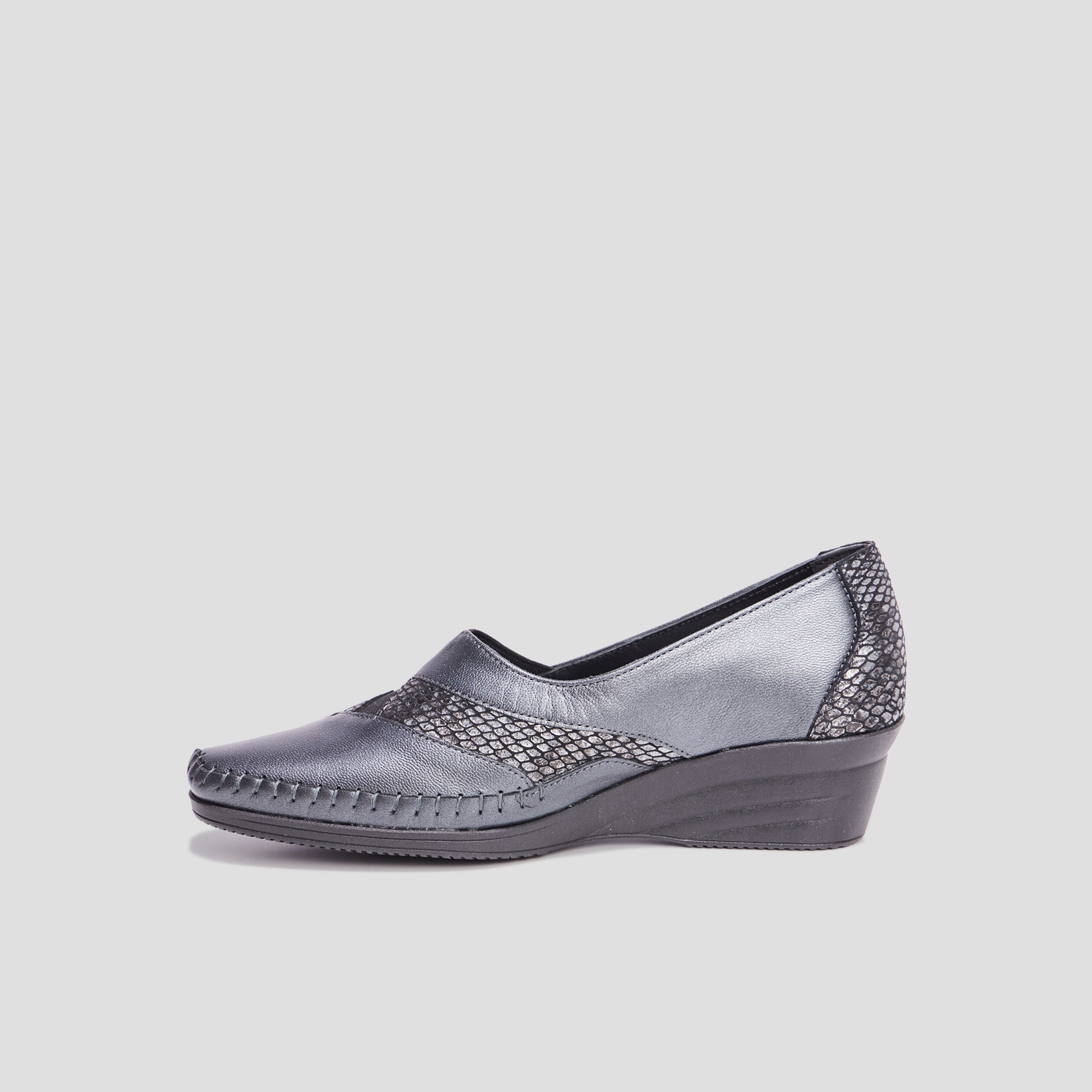 Mocassins compens&eacute;s gris fonc&eacute; femme