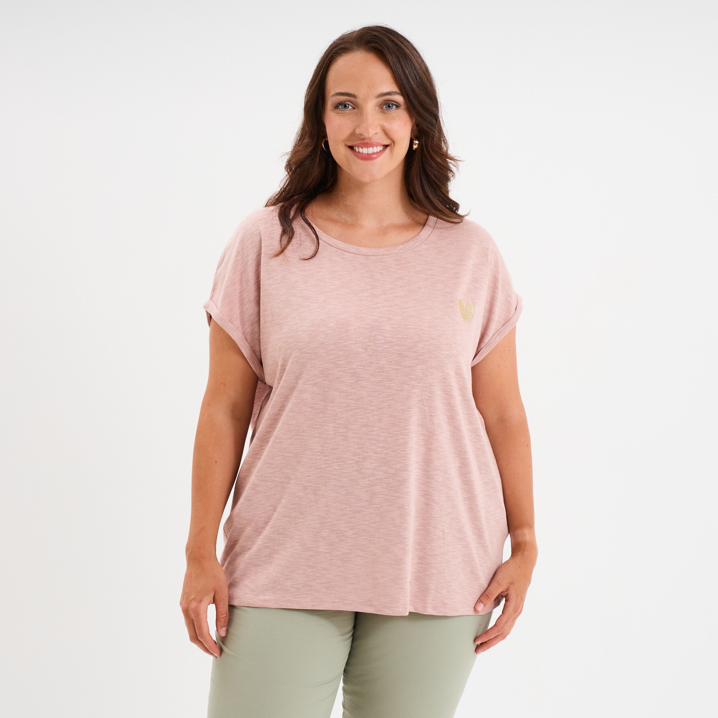 t shirt manches courtes rose poudree femmegt T-shirt manches courtes rose poudrée femme grande taille