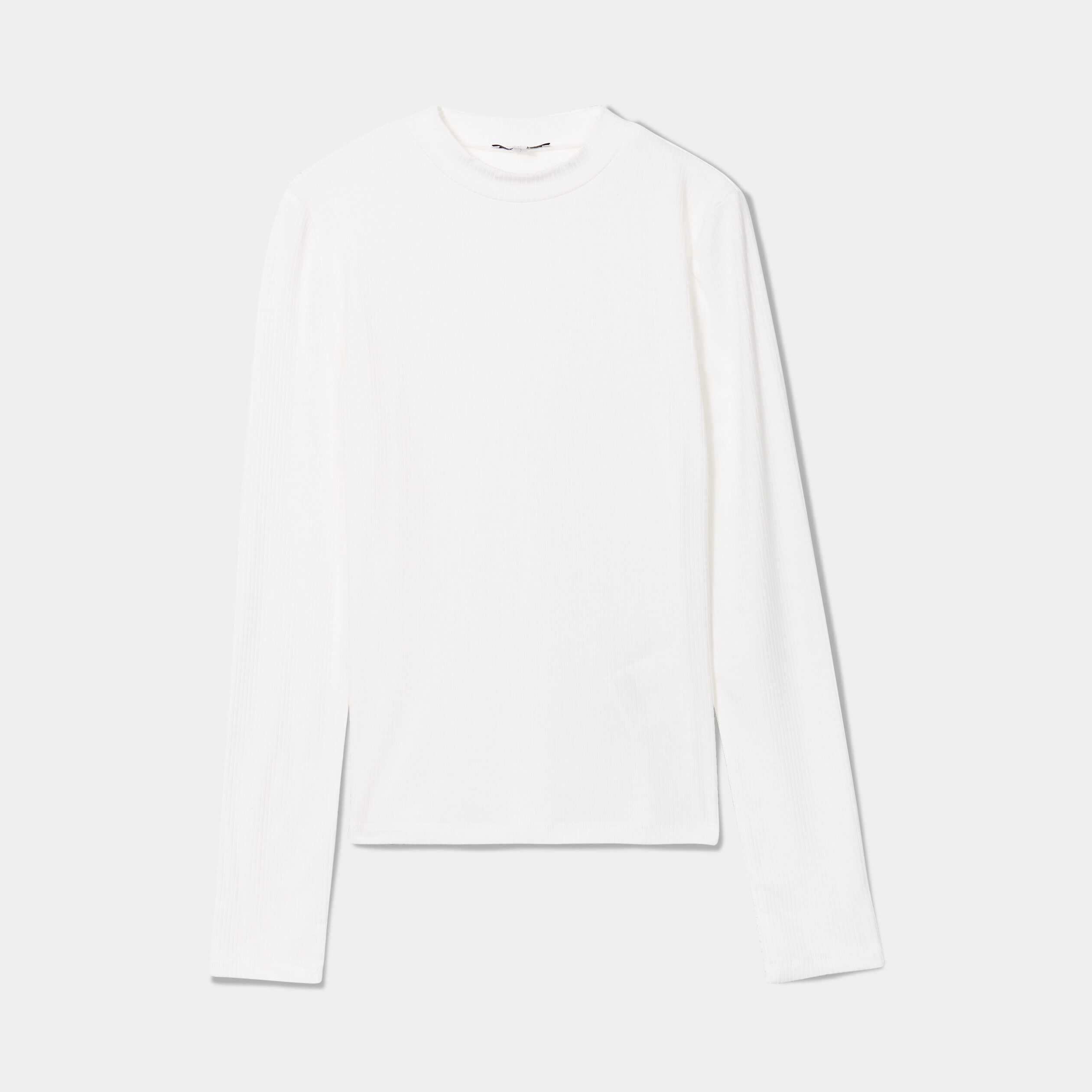 t shirt cotele col montant ajuste blanc femme T-shirt côtelé col montant ajusté blanc femme