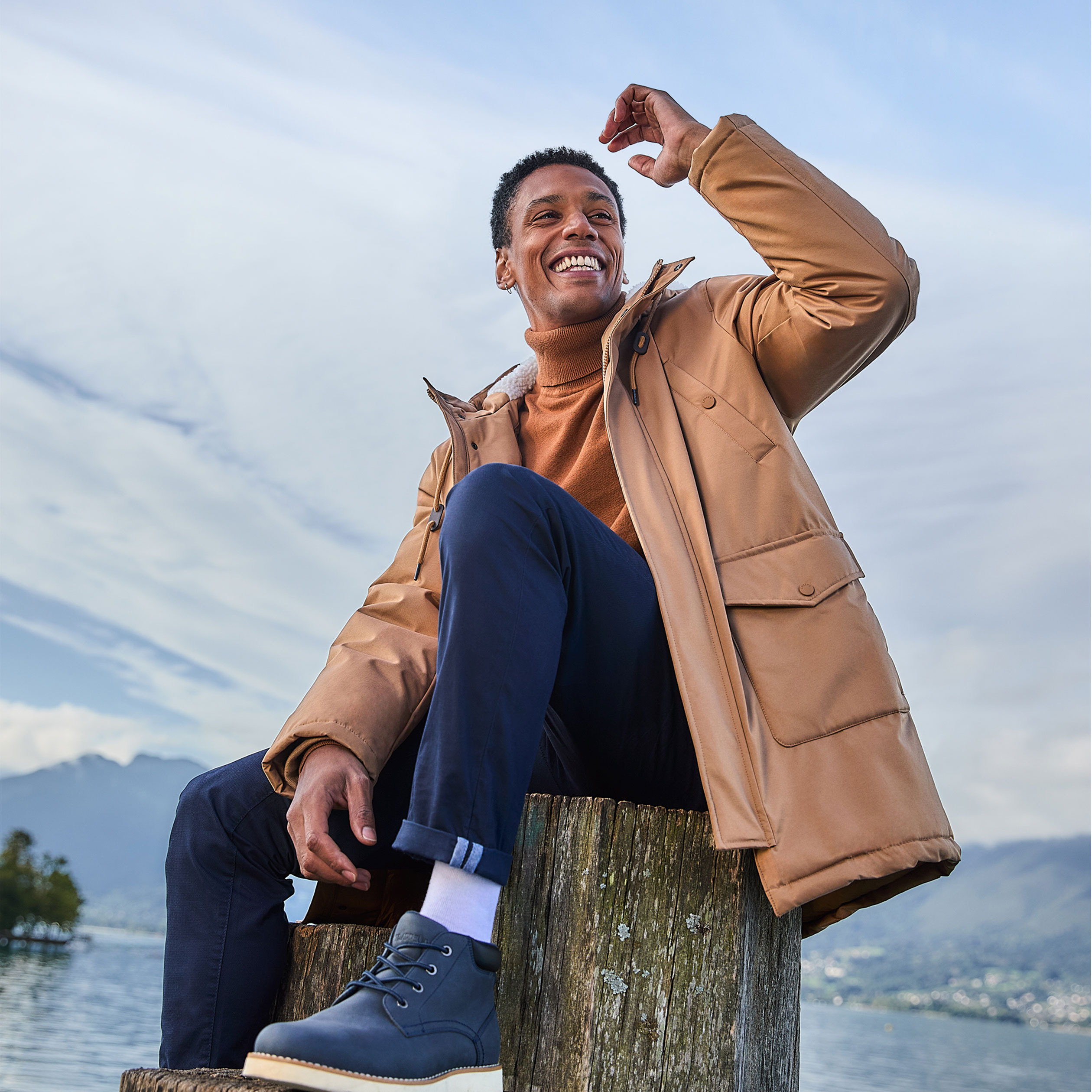 Parka mi longue doublee a capuche taupe homme